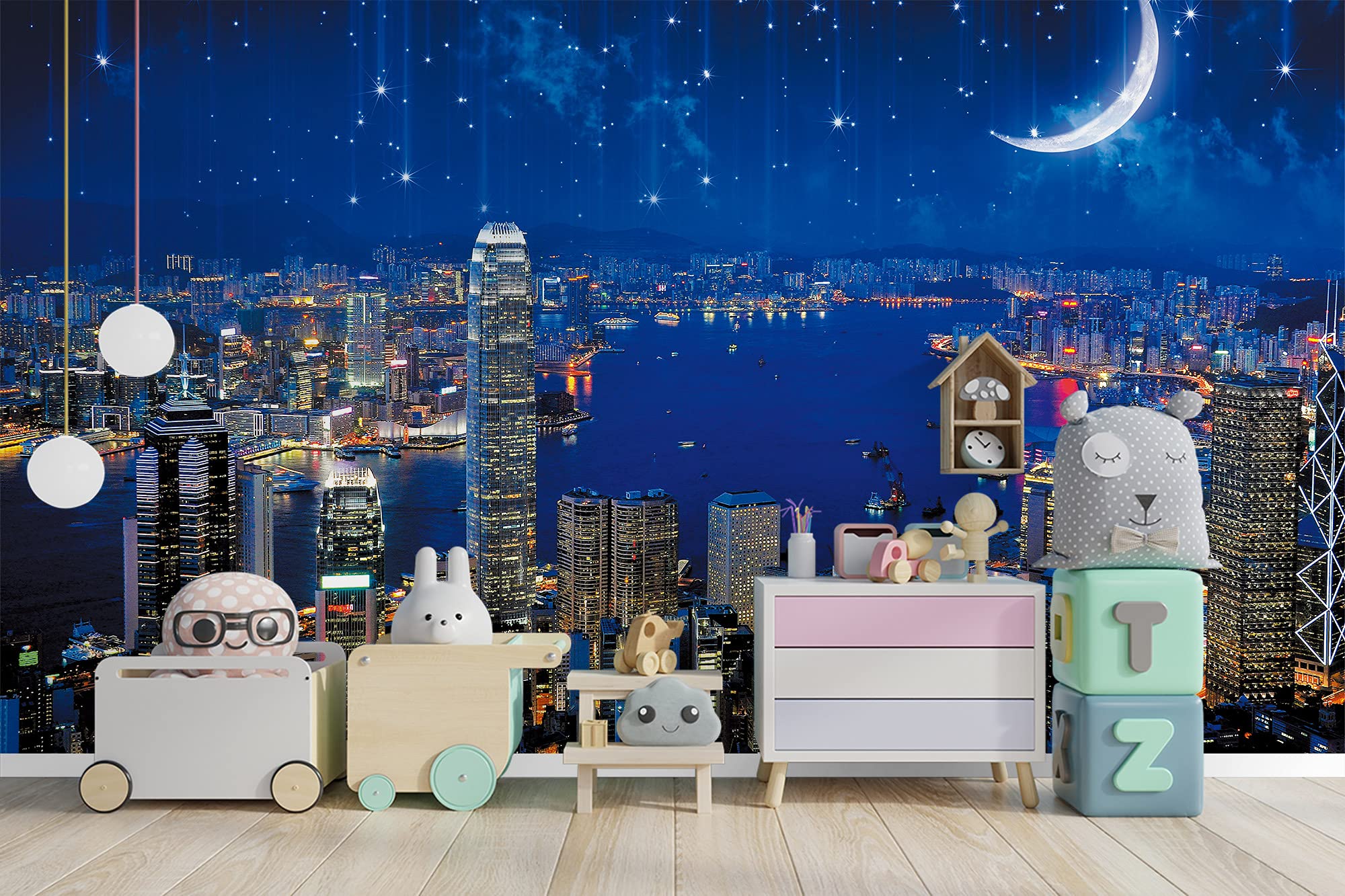 FLFK 3D Peel and Stick Wallpaper - New York City Skyline Night View, Removable Self-Adhesive Wall Mural for Living Room, Bedroom, Office Decor (141.7x98.4 inches) | Perfect for Home Renovation & Interior Design Projects