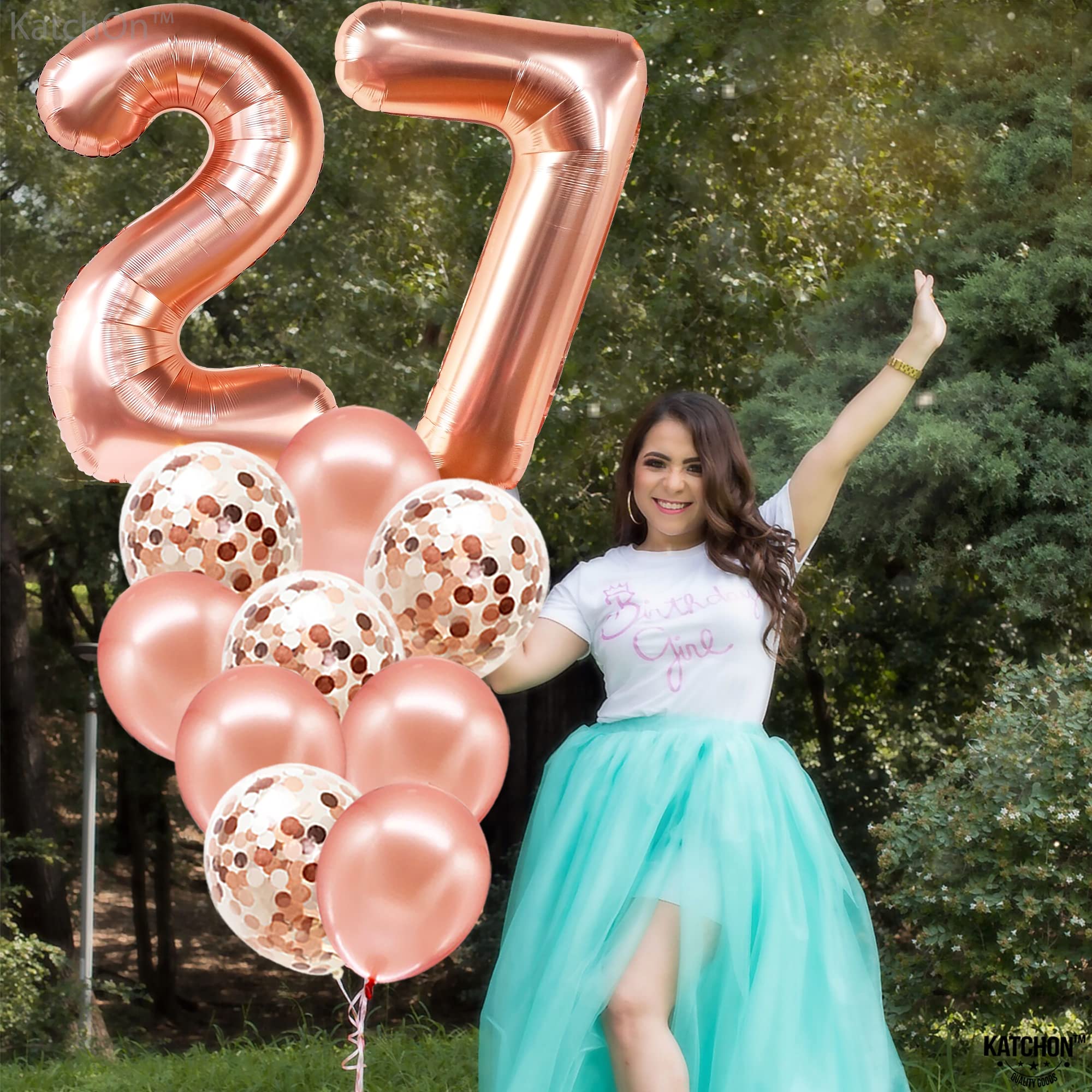 KatchOn 27 Rose Gold Giant Balloon Numbers - 40 Inch | Women's 27th Birthday Decorations & Party Supplies | Confetti Balloons Set for Birthday Celebration | Perfect for Milestone Birthdays, Anniversaries & Photo Backdrops