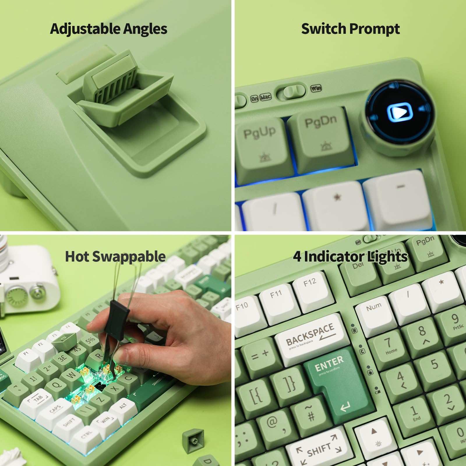EPOMAKER RT100 97-Key ISO UK Layout Mechanical Gaming Keyboard - Customizable Mini Screen & Knob, Gasket Mount, 3-Mode Connectivity (Bluetooth 5.0/2.4GHz/USB-C), Hot-Swappable Switches (Green Wisteria Linear) - Perfect for PC Gaming, Office Work & Typing Enthusiasts