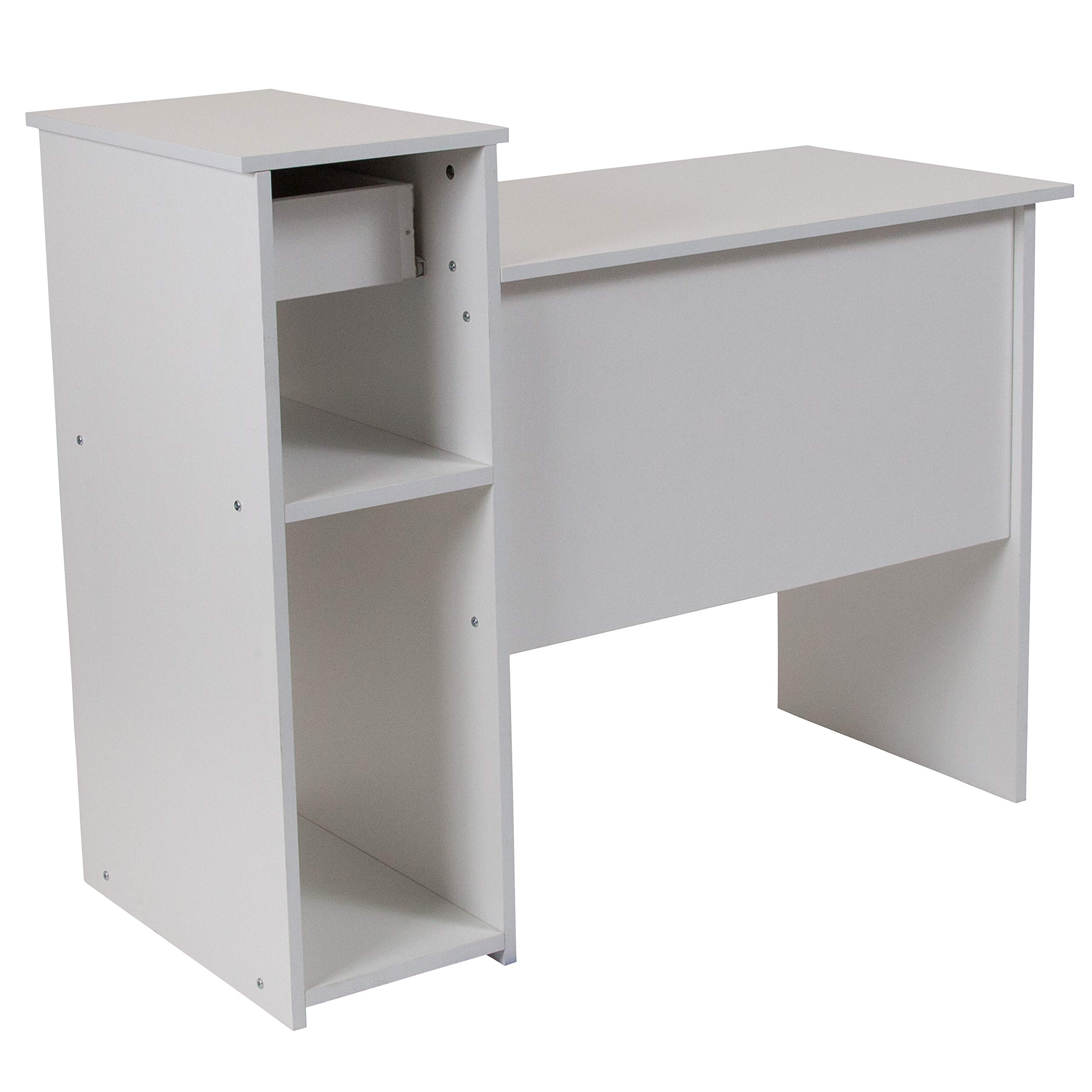 Modern White Computer Desk with Shelves & Drawer - Home Office Workstation for Small Spaces, Gaming & Study (Emma + Oliver)