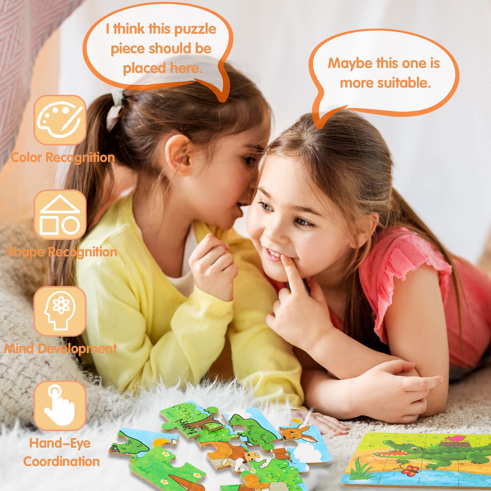 EDATOFLY 6 Pack Wooden Puzzle Toys for Kids, Educational Wooden Puzzles for 3 Year Old Boys & Girls - Animal Themed Learning Games for Toddlers | Perfect for Preschool Learning, Birthday Gifts & Family Game Night