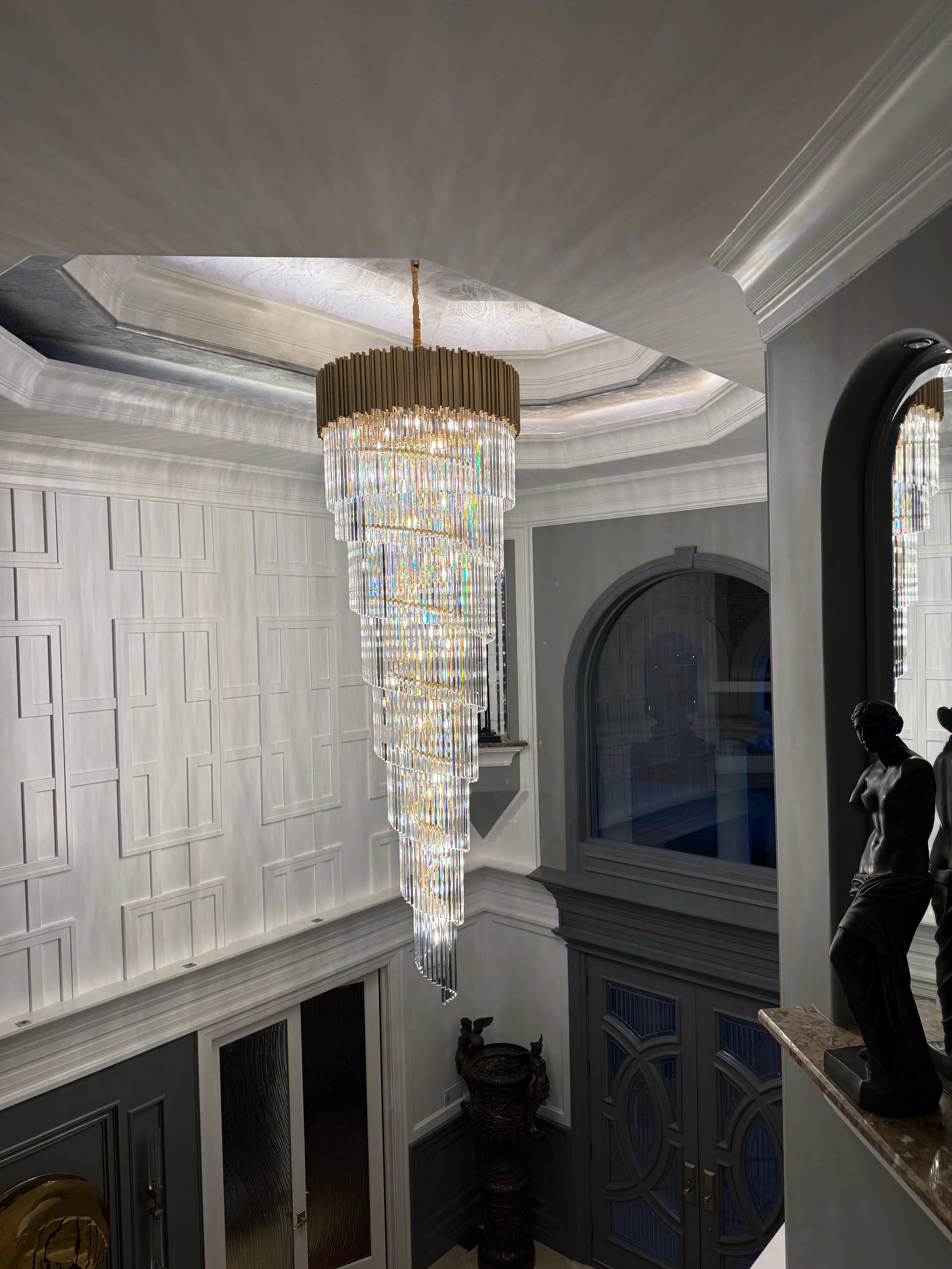 Bahay 2 Story Crystal Round Chandelier - Elegant Modern Ceiling Light Fixture for Dining Room, Living Room & Bedroom Decor