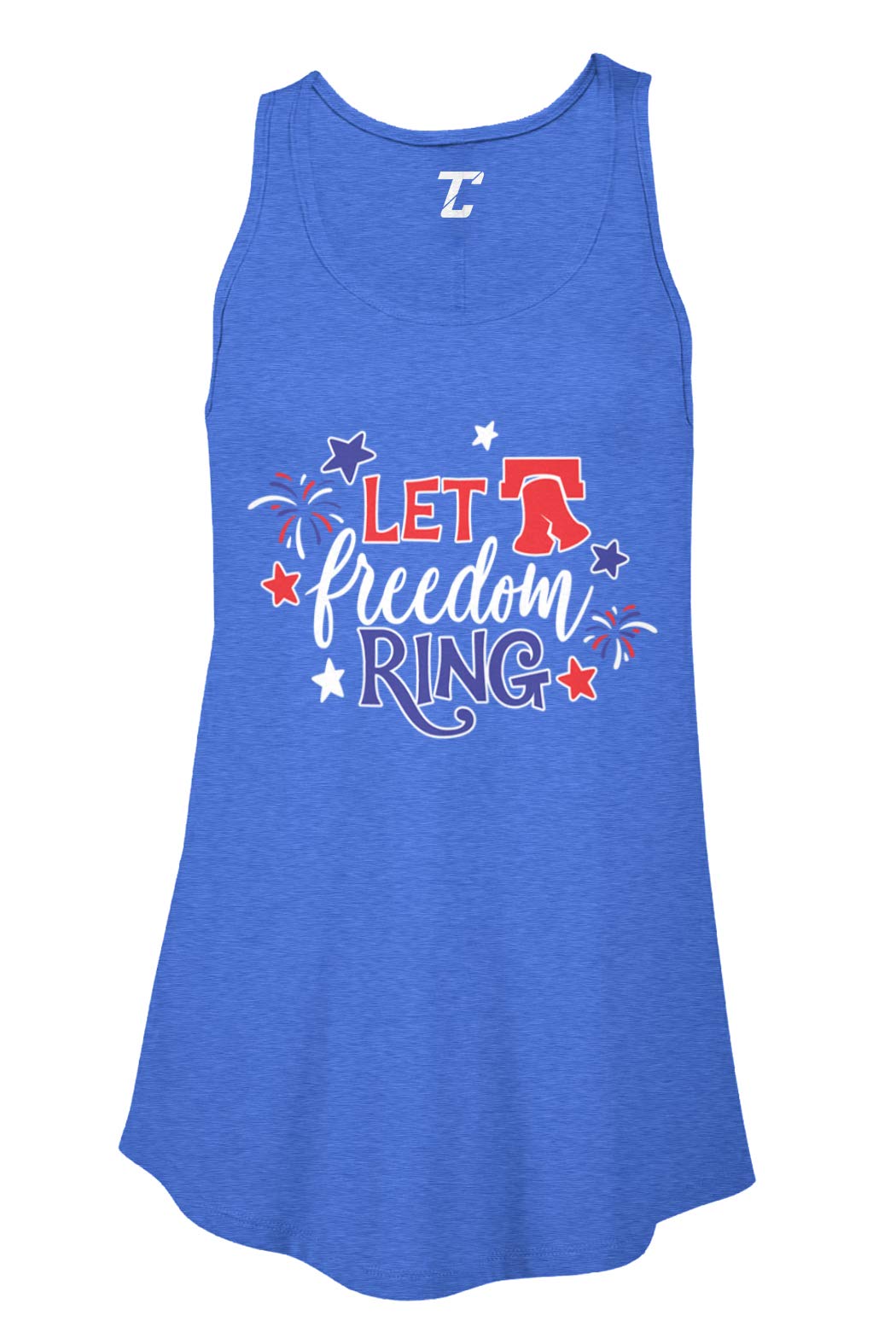 Liberty Bell USA Women's Flowy Tank Top - Patriotic American Flag Design - Comfortable Summer Casual Wear for Independence Day & Fourth of July Celebrations