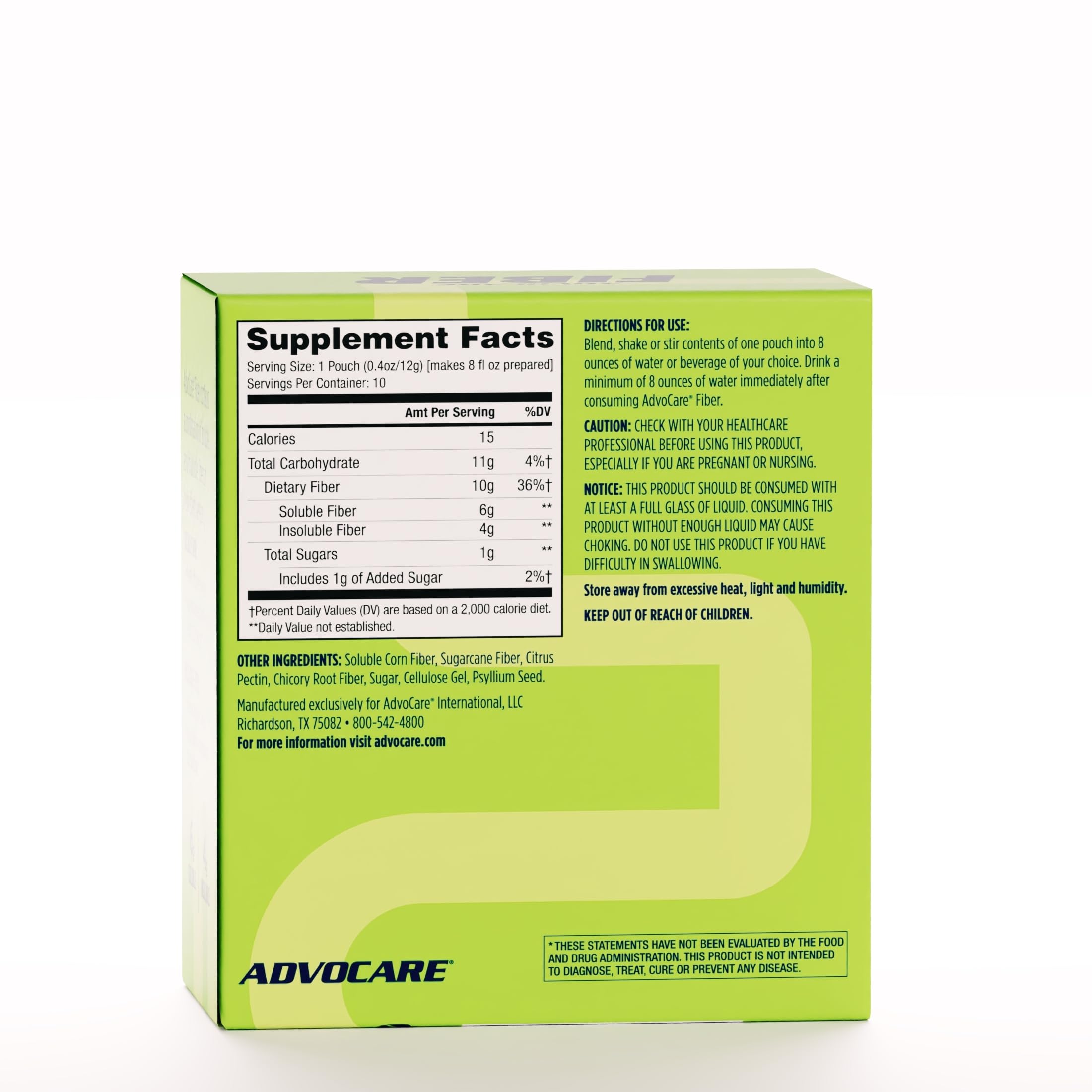 AdvoCare Fiber Dietary Supplement Powder - Soluble & Insoluble Fiber Blend with Psyllium Seed & Corn - Supports Digestive Health - Unflavored - 10 Single-Serve Pouches - Ideal for Smoothies, Shakes & Daily Wellness Routine
