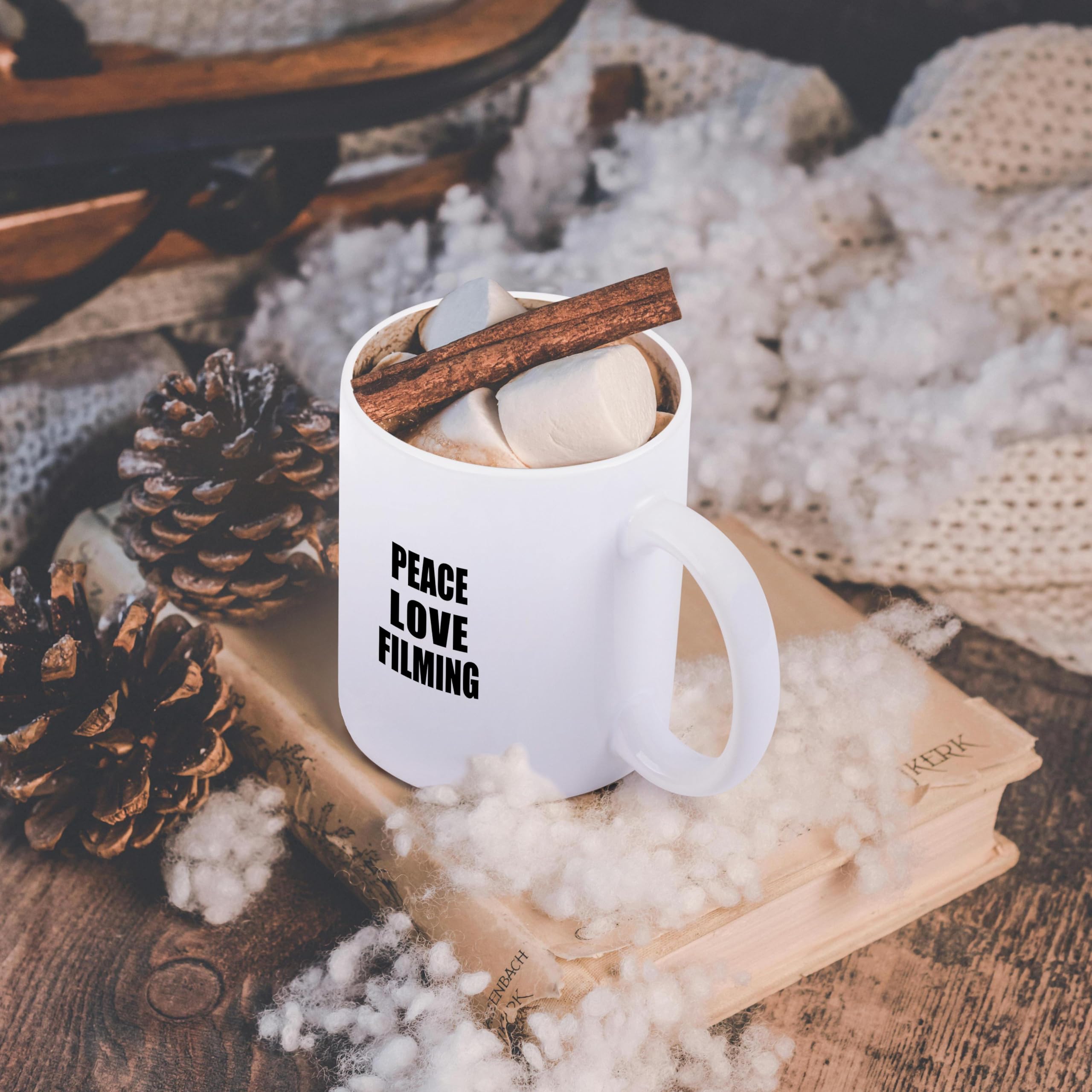 3D Rose Peace Love Ceramic Mug - 11 oz White Film Maker Gift - Inspirational Coffee Cup for Movie Lovers, Office Use & Creative Gifts