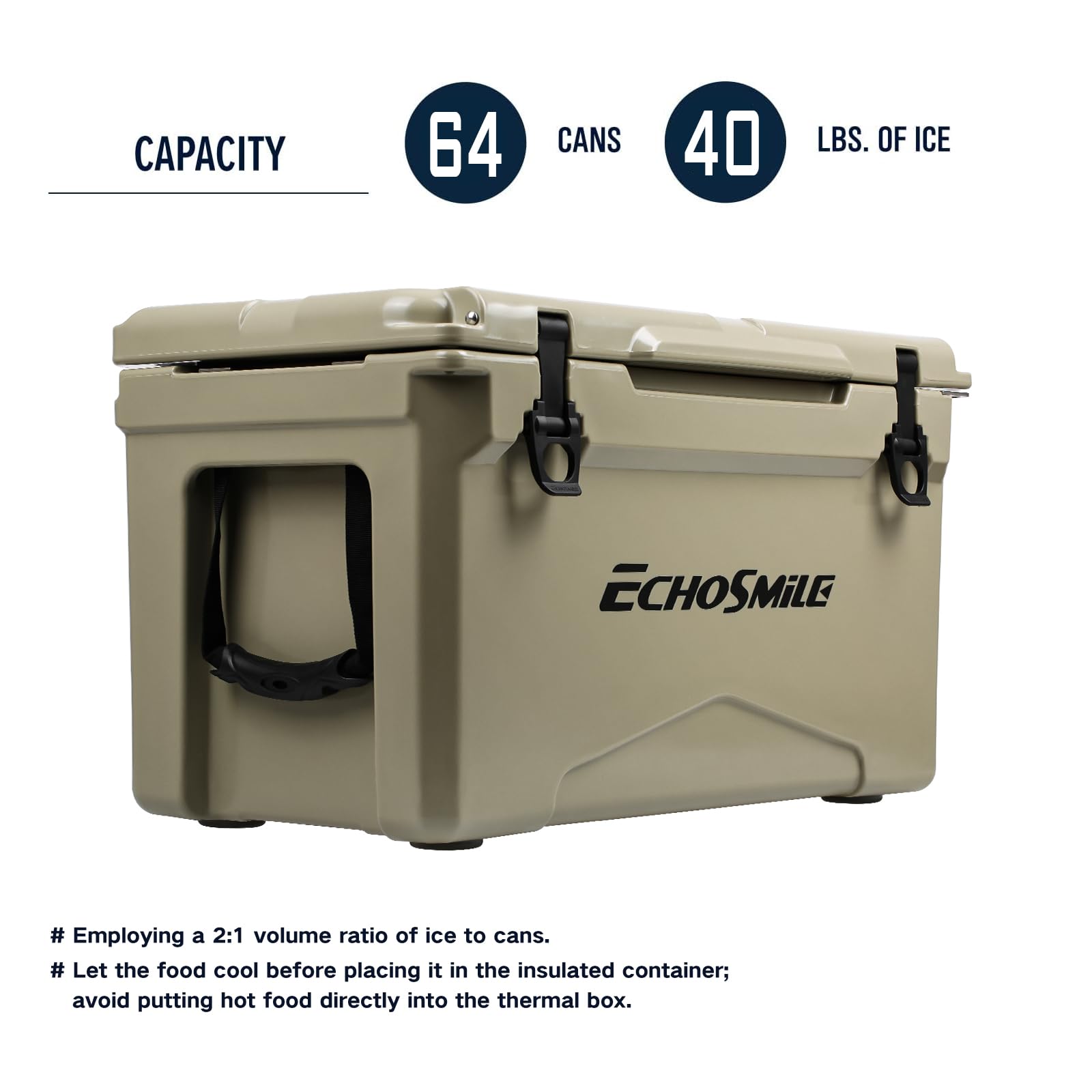 EchoSmile 25/30/35/40/60/75 Quart Rotomolded Cooler - Heavy Duty & Durable for Outdoor Adventures, Camping, Fishing, and Road Trips