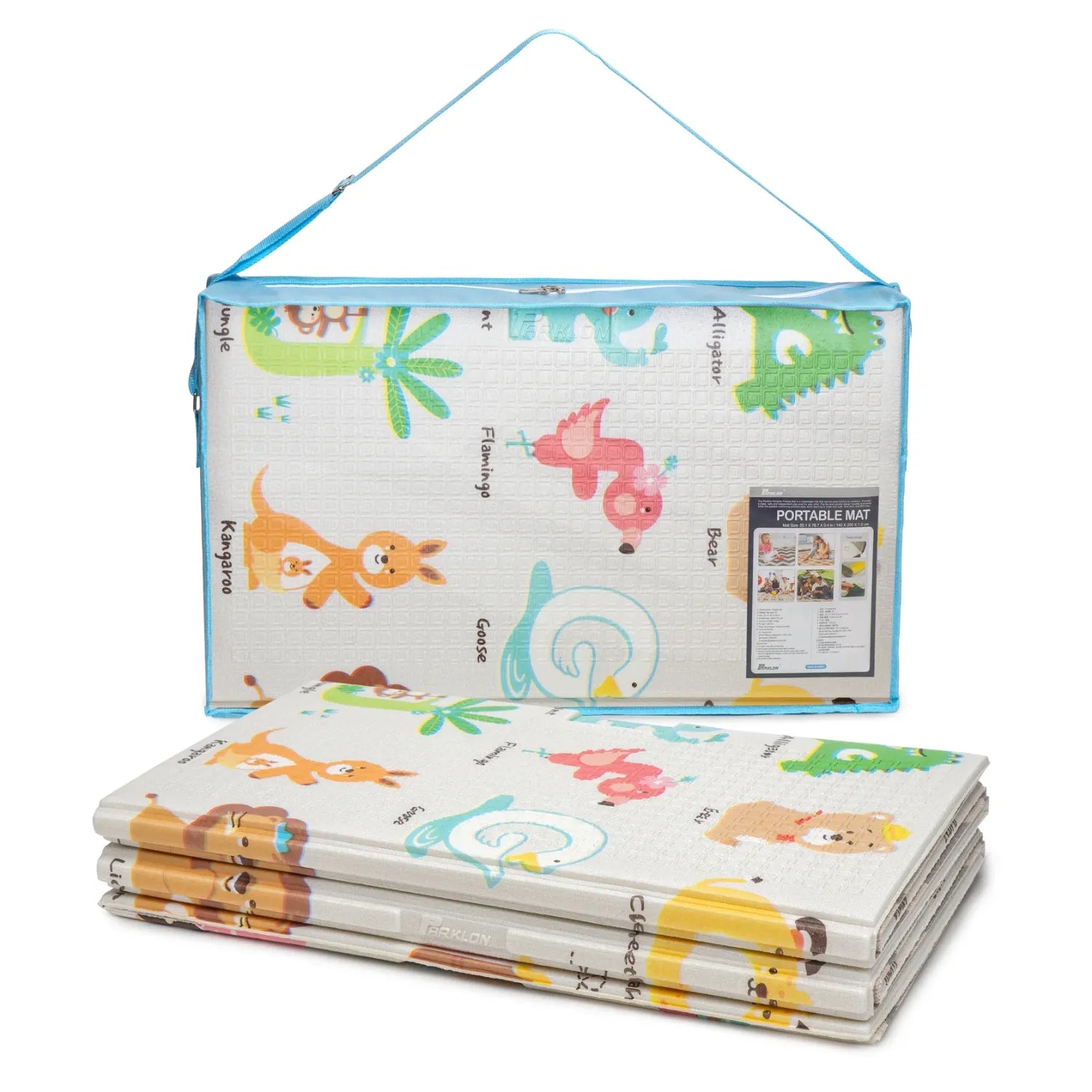 Portable Baby Play Mat - Hello Bear ABC & Zig Zag Design for Infants & Toddlers | Non-Slip Floor Mat for Nursery, Playroom & Travel