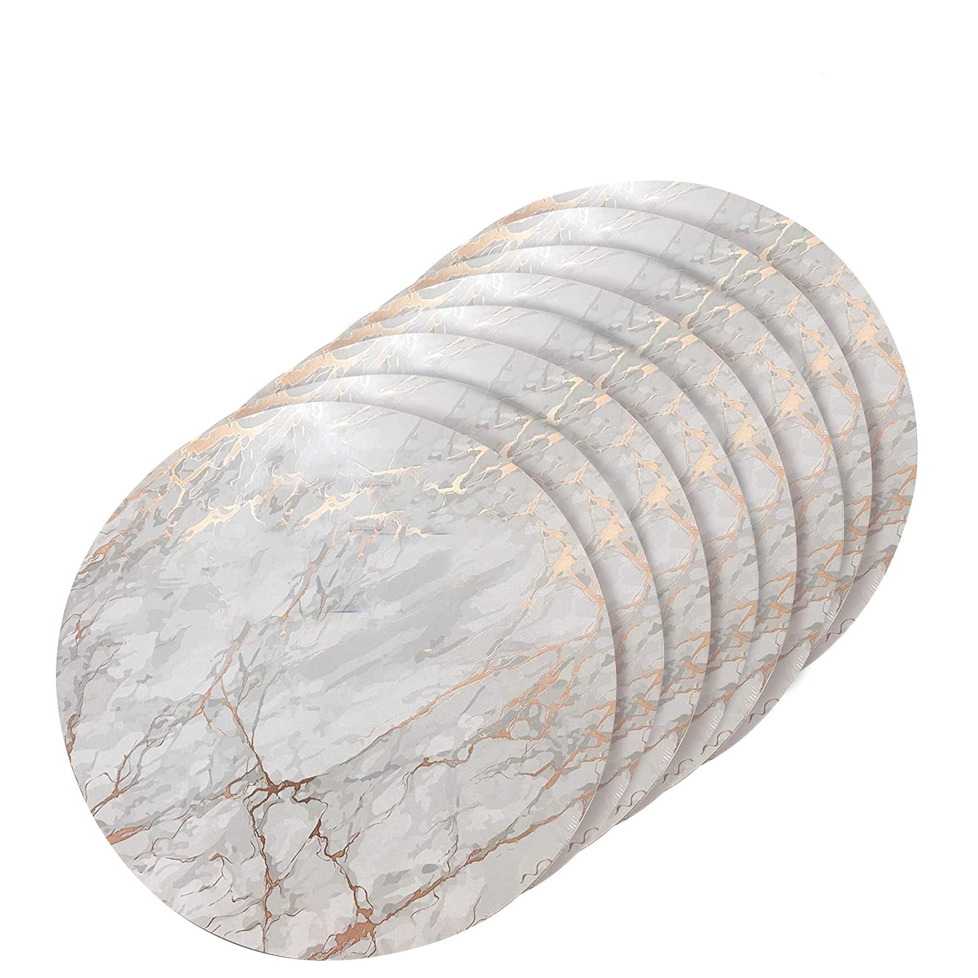 Elegant Rose Gold Marble Round Cork Placemats Set of 8 - 15