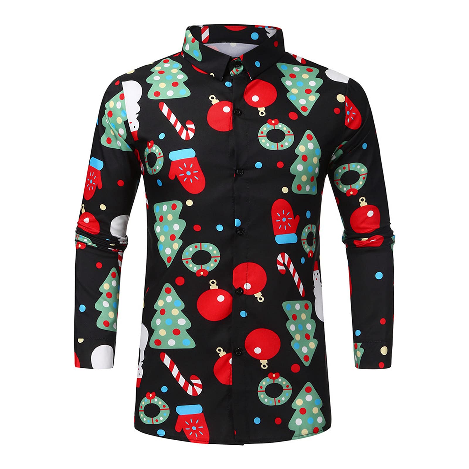 UBST Men's Christmas Graphic Long Sleeve Button Down Shirt - Slim Fit Casual Dress Shirt for Holiday Parties & Office Wear | Novelty Festive Tee for Men