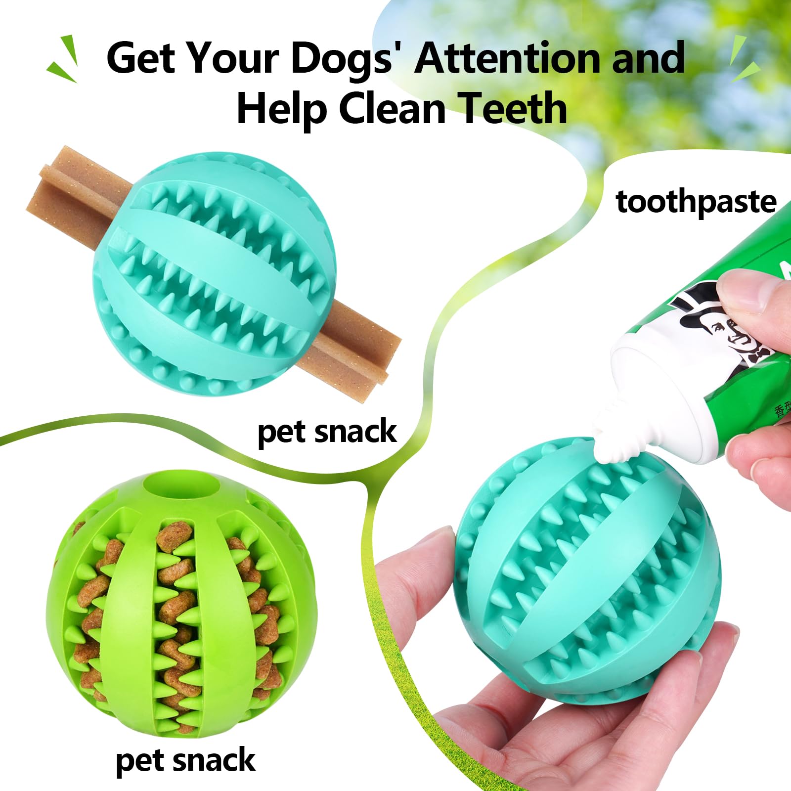 Durable Dog Chew Toys for Teething Puppies - 2 Pack Rubber Treat Dispensing Ball for Small & Medium Breeds - Boredom Relief, Brain Stimulation & Indoor Play - Perfect for Teething, Chewing & Training