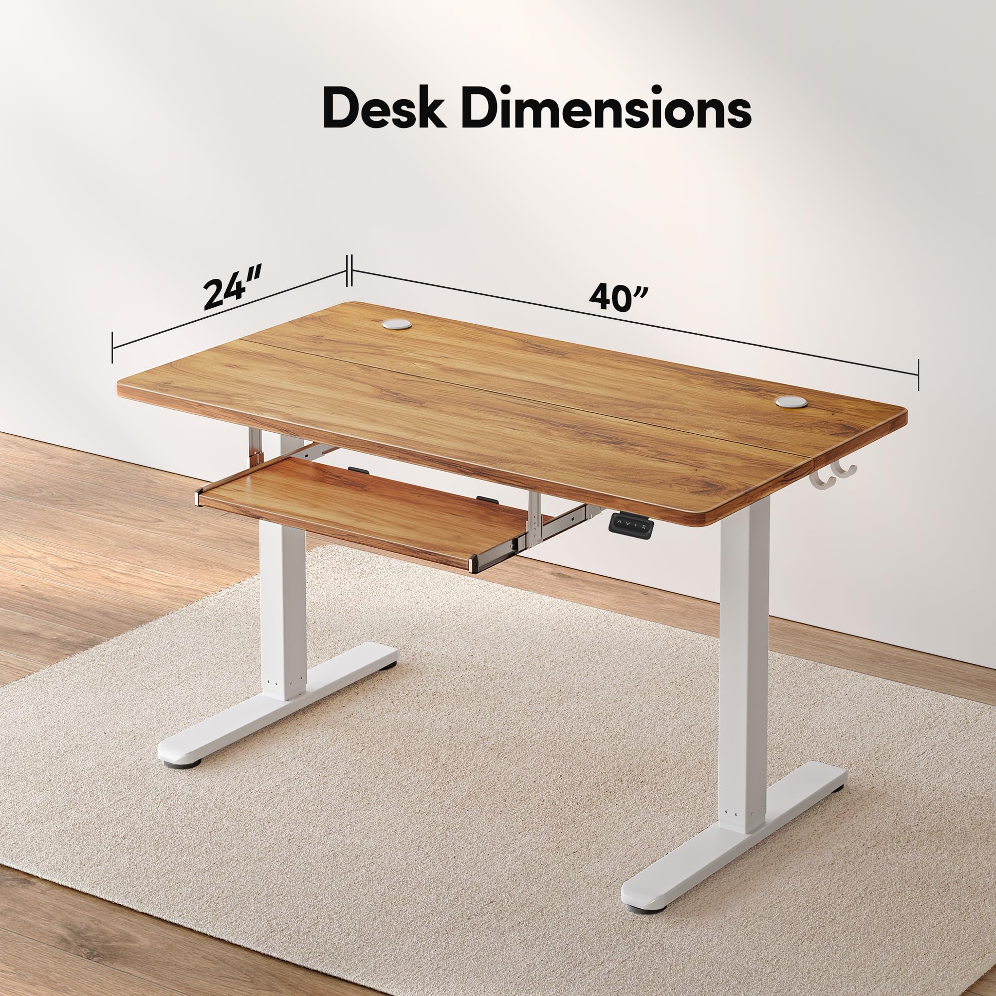 FEZIBO 40 × 24 Inches Electric Height Adjustable Standing Desk with Keyboard Tray - Sit Stand Office Desk for Home & Workspace, Light Rustic Finish - Perfect for Remote Work, Gaming & Ergonomic Computing Setup