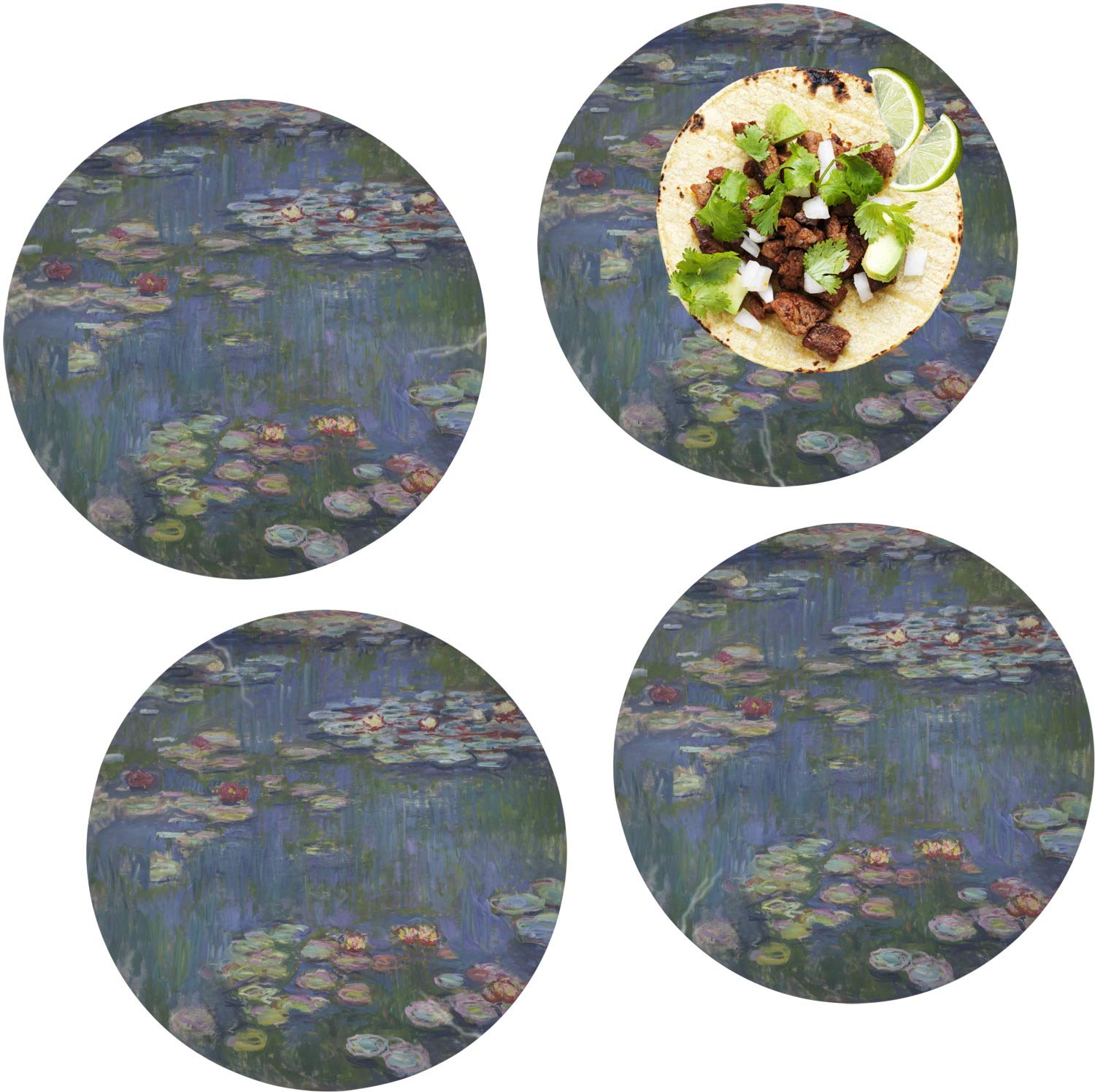 Claude Monet Water Lilies Set of 4 - 10 Inch Glass Dinner Plates for Fine Dining & Home Decor | Elegant Art Tableware for Parties, Weddings & French Impressionist Lovers