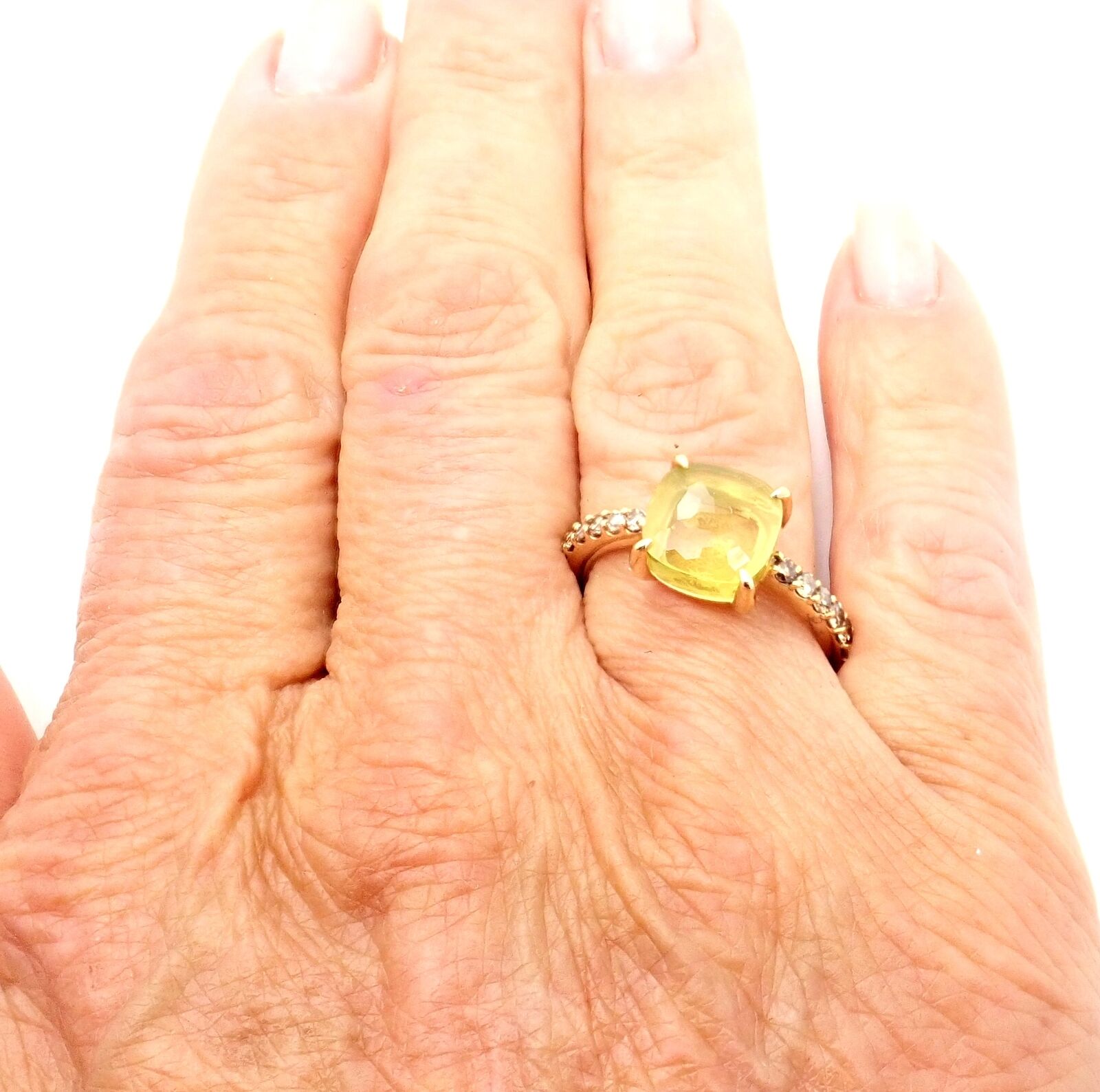 Authentic Pomellato Baby 18K Rose Gold Cognac Diamond Lemon Quartz Ring for Women - Elegant Jewelry Gift for Anniversary, Birthday & Special Occasions