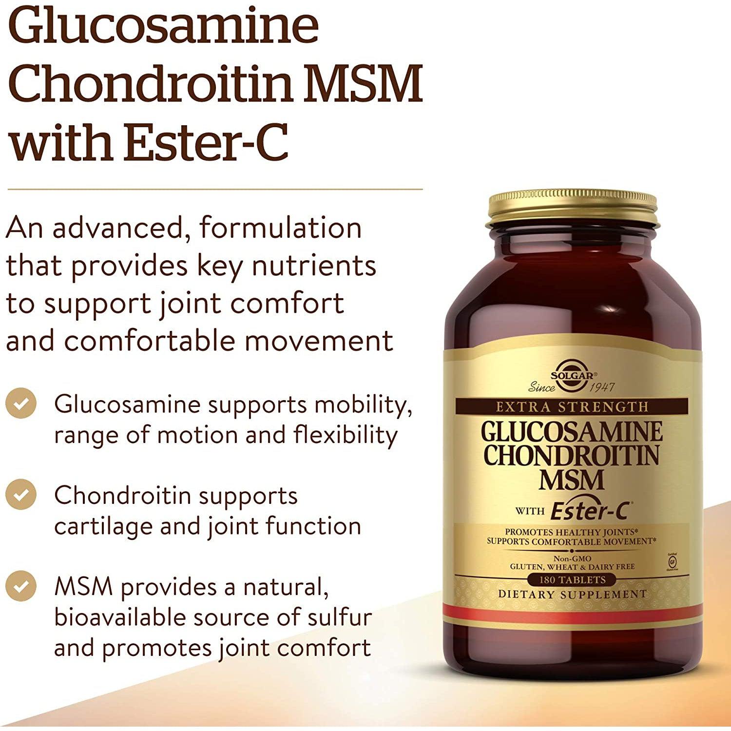 Solgar Extra Strength Glucosamine Chondroitin MSM with Ester C - Joint Support Supplement for Pain Relief & Mobility - Ideal for Athletes, Seniors & Active Lifestyles