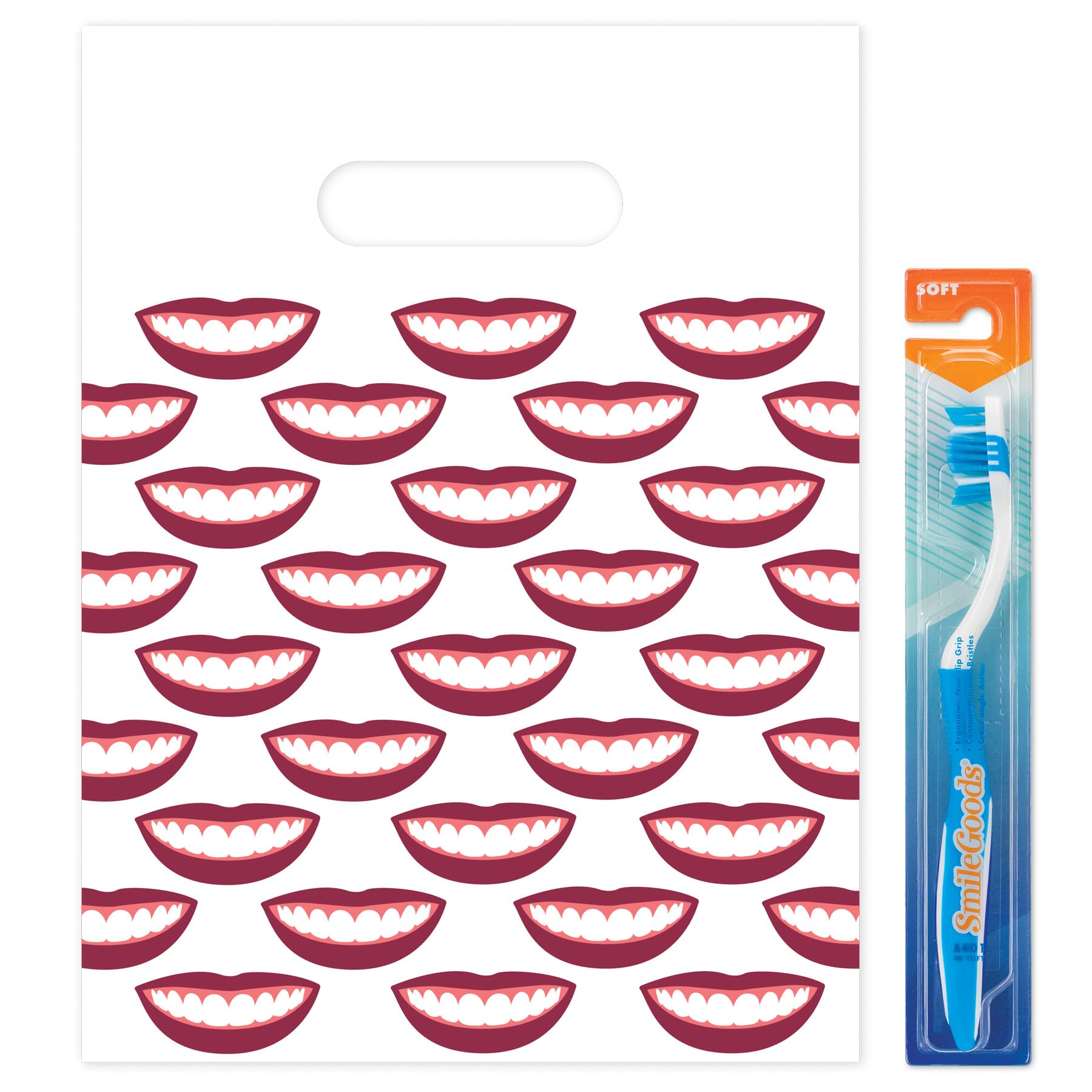 Smile Dental Giveaway Bags 9x12 Inches - 100 Pack Bulk Dental Goodie Bags for Kids, Toothbrush & Toothpaste Storage - Perfect for Dentist Office Promotions, School Events & Party Favors