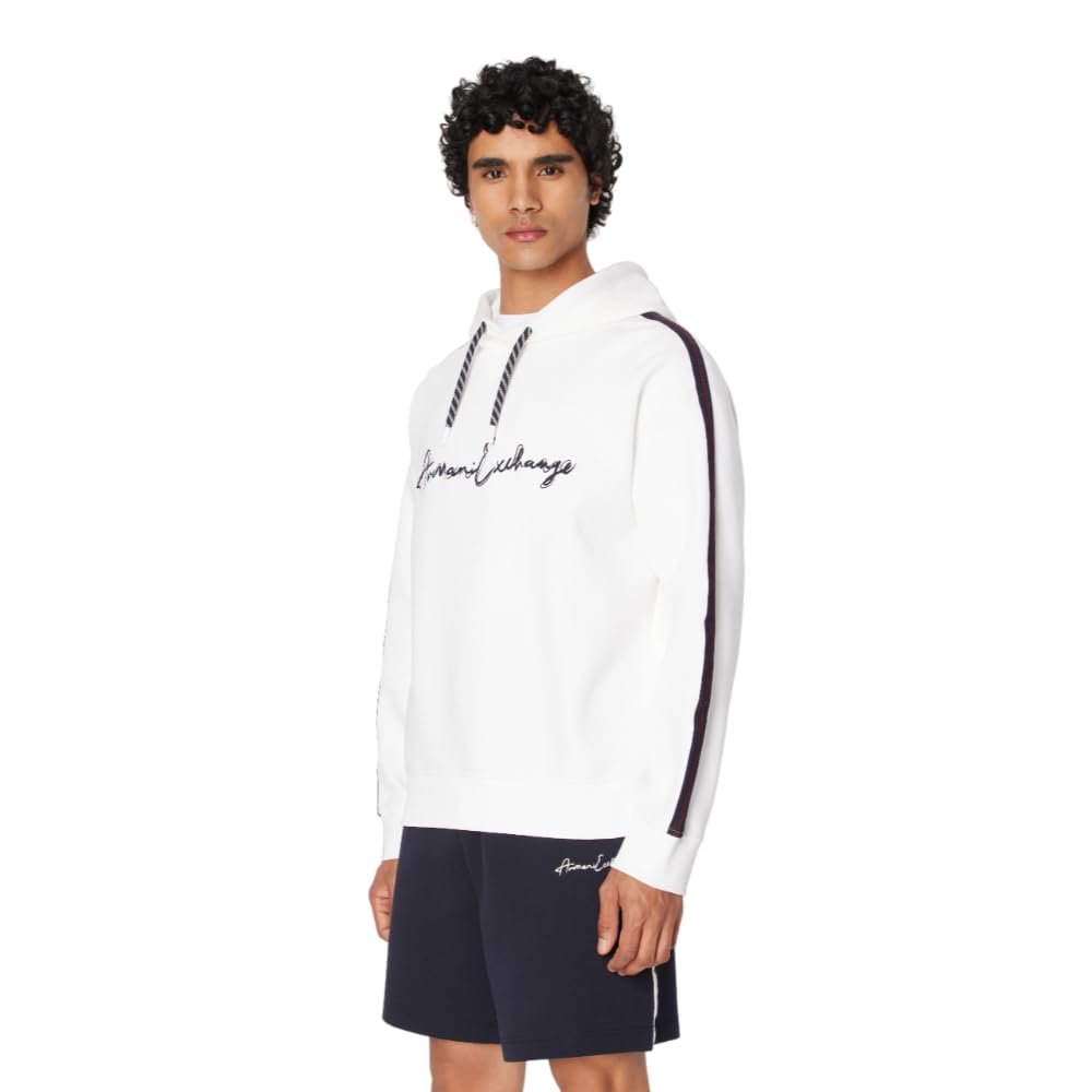 Armani Exchange Men's Signature Logo Hoodie - Soft Bonded Cotton Pullover Sweatshirt for Casual Wear, Street Style & Lounge Comfort