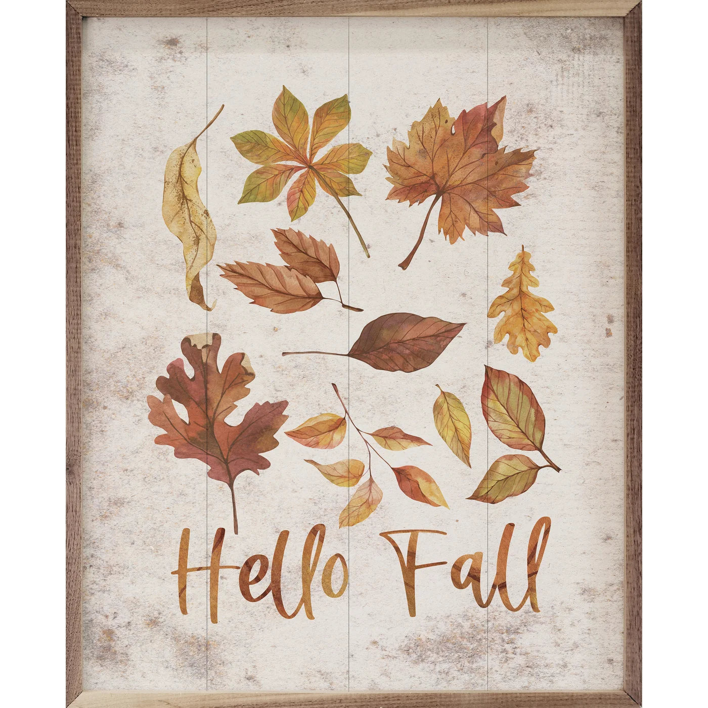 Hello Fall Falling Leaves Wood Framed Print - Autumn Home Decor Wall Art for Living Room, Bedroom & Office