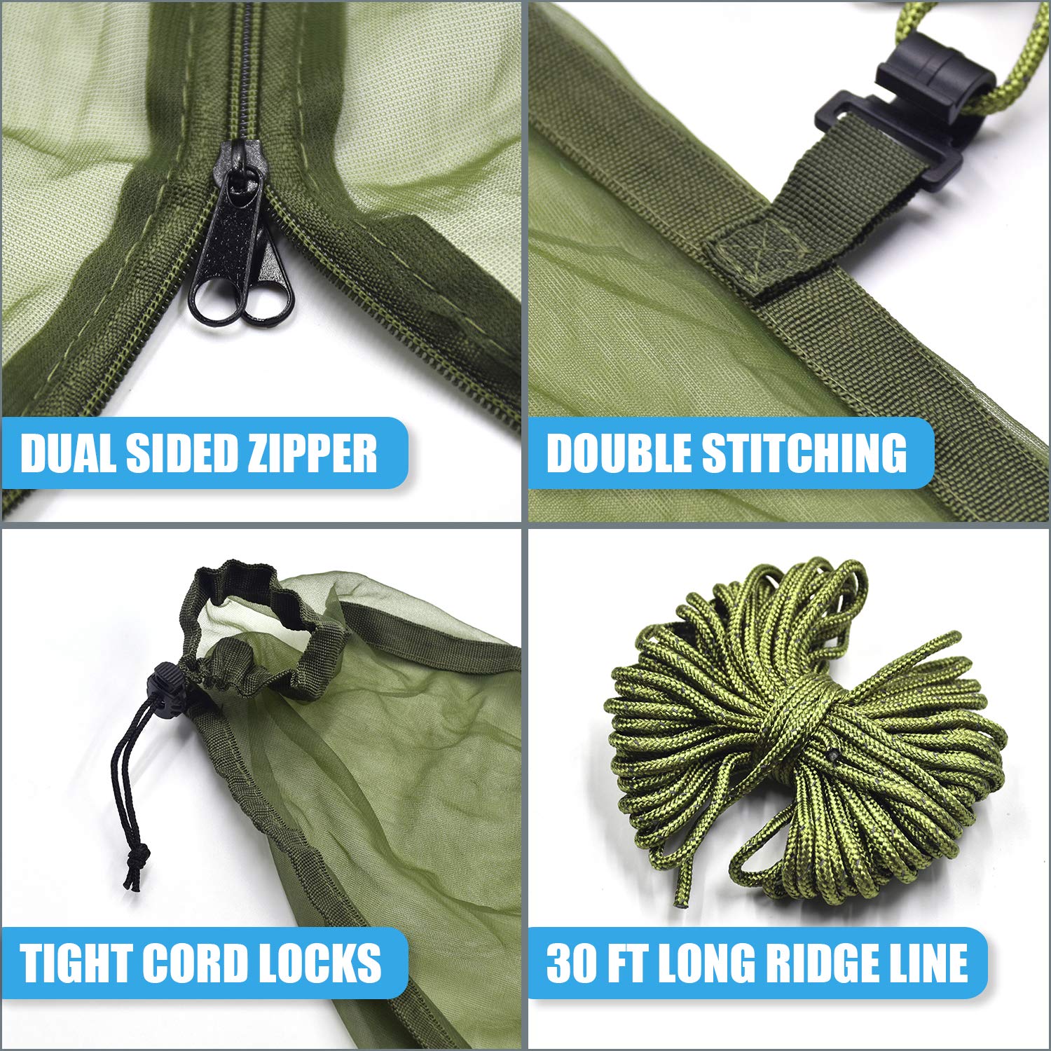 Premium Gold Armour Hammock Bug Net - Heavy Duty Mosquito & No-See-Um Mesh Netting for Double & Single Hammocks - Outdoor Camping, Backpacking & Backyard Relaxation (OD Green)