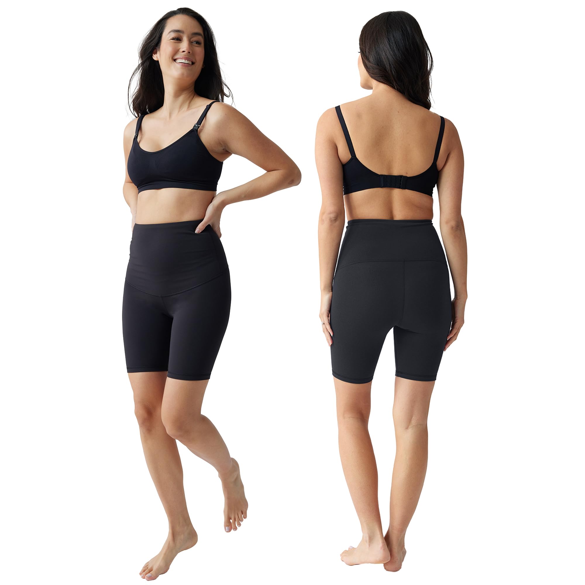 **Ingrid & Isabel Basics Postpartum Bike Shorts - High Waist Tummy Control Shorts for Women | Post Pregnancy, Yoga, Workout & Lounge Wear**