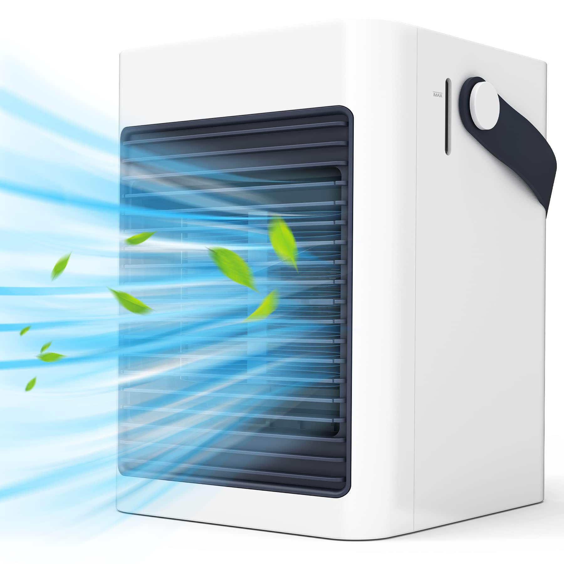 Vheuddse Mini Evaporative Air Cooler - Portable Personal Space Cooler with 3 Speed Settings, Ultra Quiet Desk Fan with Handle & Misting Function (Grey FX-02) | Perfect for Office, Bedroom, Dorm Room & Outdoor Use