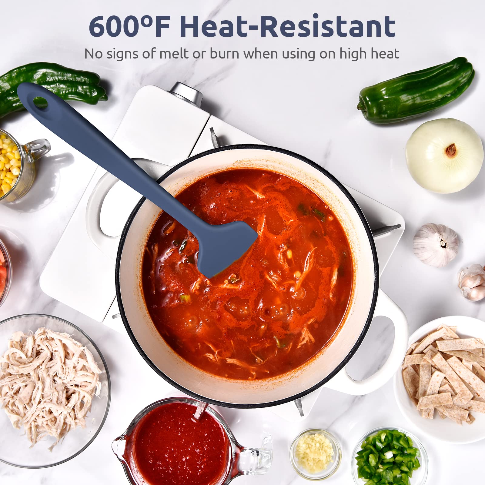 U-Taste 14-Inch Extra Large Flexible Silicone Spatula & 13-Inch Non-Stick Soup Ladle Set - 600°F Heat Resistant, Midnight Blue - Perfect for Baking, Cooking, and Serving Hot Dishes