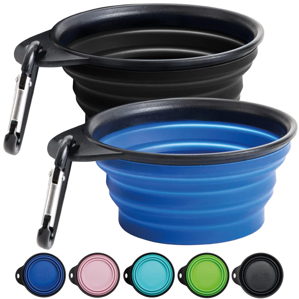 Gorilla Grip Collapsible Dog Bowl Set - 2 Travel Bowls with Carabiner for Hiking & Travel