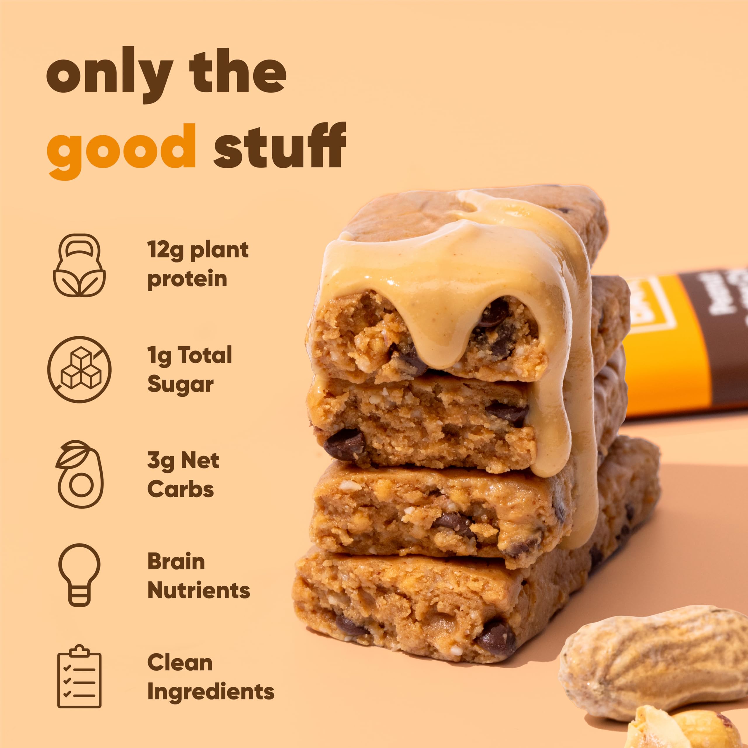 IQBAR Brain & Body Plant Protein Bars - Peanut Butter Chip (12 Count) | Low Carb, High Fiber, Gluten Free, Vegan, Keto-Friendly Snacks | Perfect for Workouts, Hiking & On-the-Go Energy