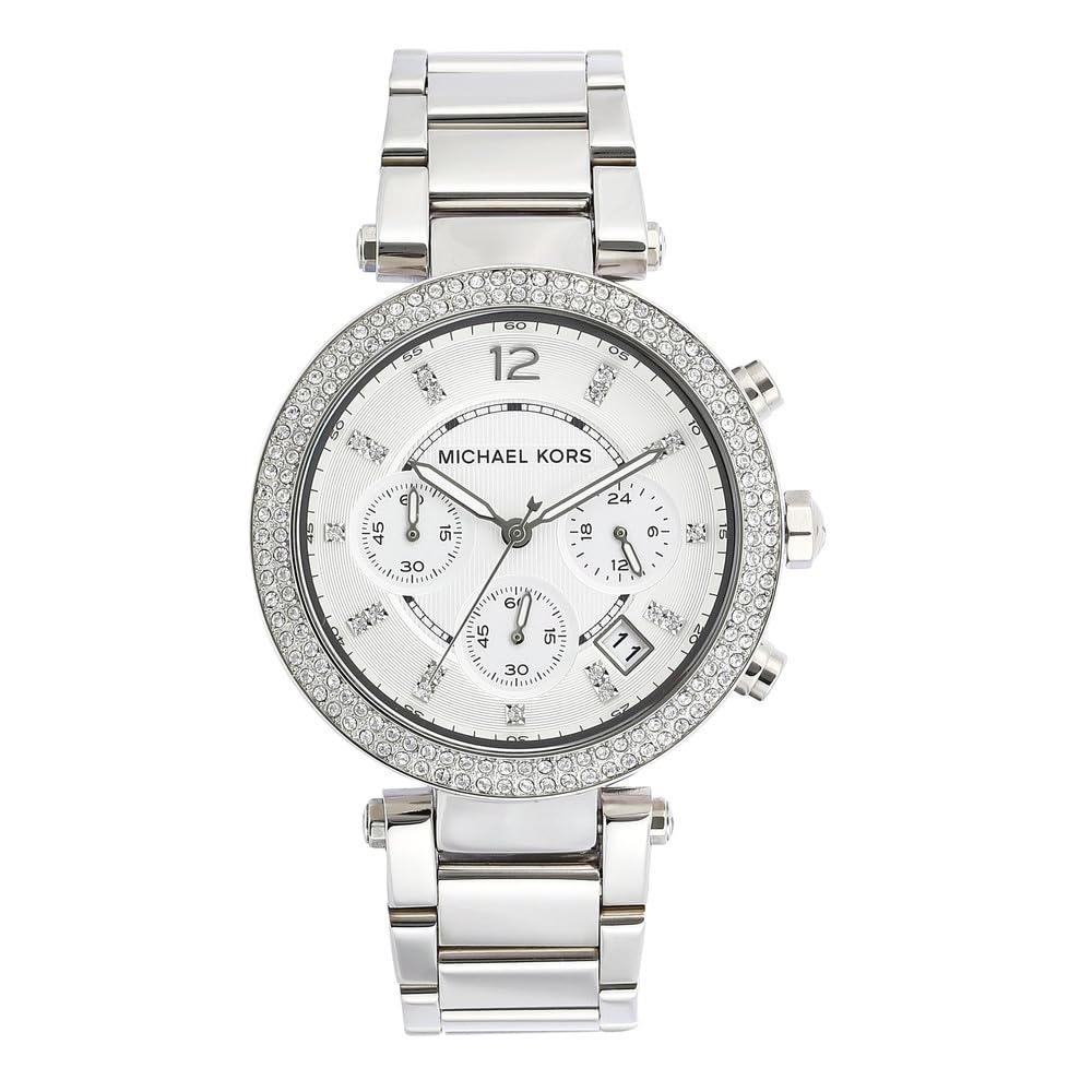 Michael Kors Parker Women's Watch - Stainless Steel & Pavé Crystal Watch with Interchangeable Steel, Leather, or Silicone Bands | Elegant Dress Watch for Work, Parties & Everyday Wear