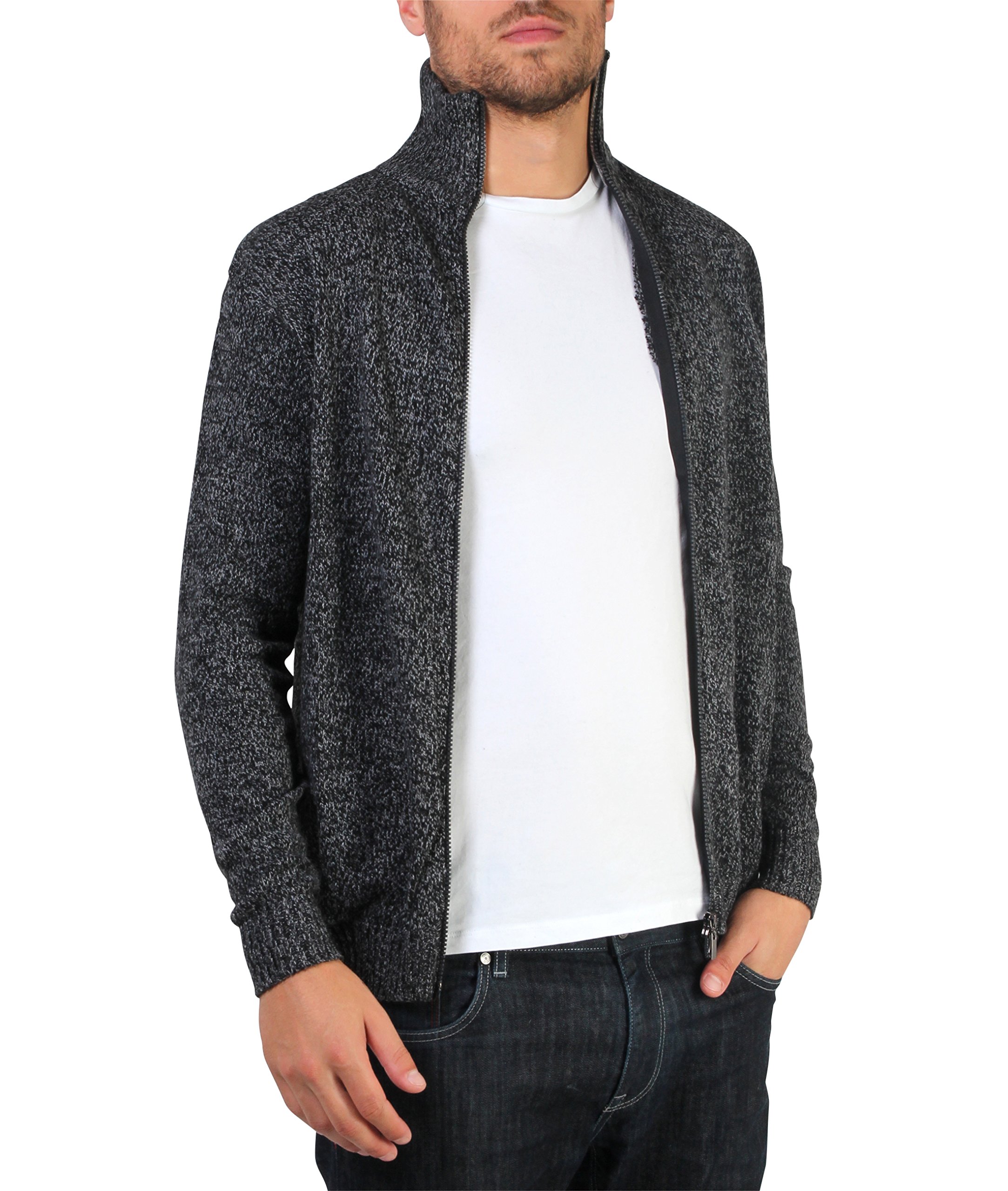 KRISP Men's Wool Funnel Neck Zip Cardigan - Winter Knitted Sweater for Men - Warm & Stylish Pullover for Casual Wear, Office & Outdoor Activities