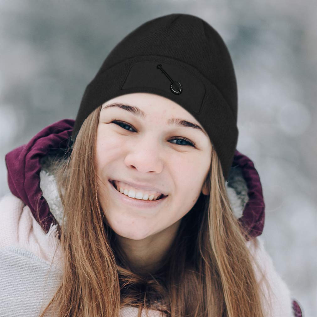 Custom Banjo Music Instrument Embroidered Patch Beanie - Acrylic Thread for Musicians, Fans & Gift Giving - Perfect for Concerts, Festivals & Cold Weather