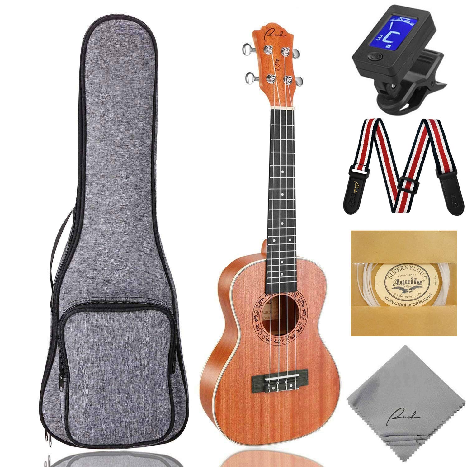 Professional 21 Inch Soprano Ukulele Kit with Gig Bag, Tuner, Strap & Aquila Strings | Hawaiian Wooden Ukelele Starter Pack with 12 Free Online Lessons | Perfect for Beginners, Travel & Beach Performances