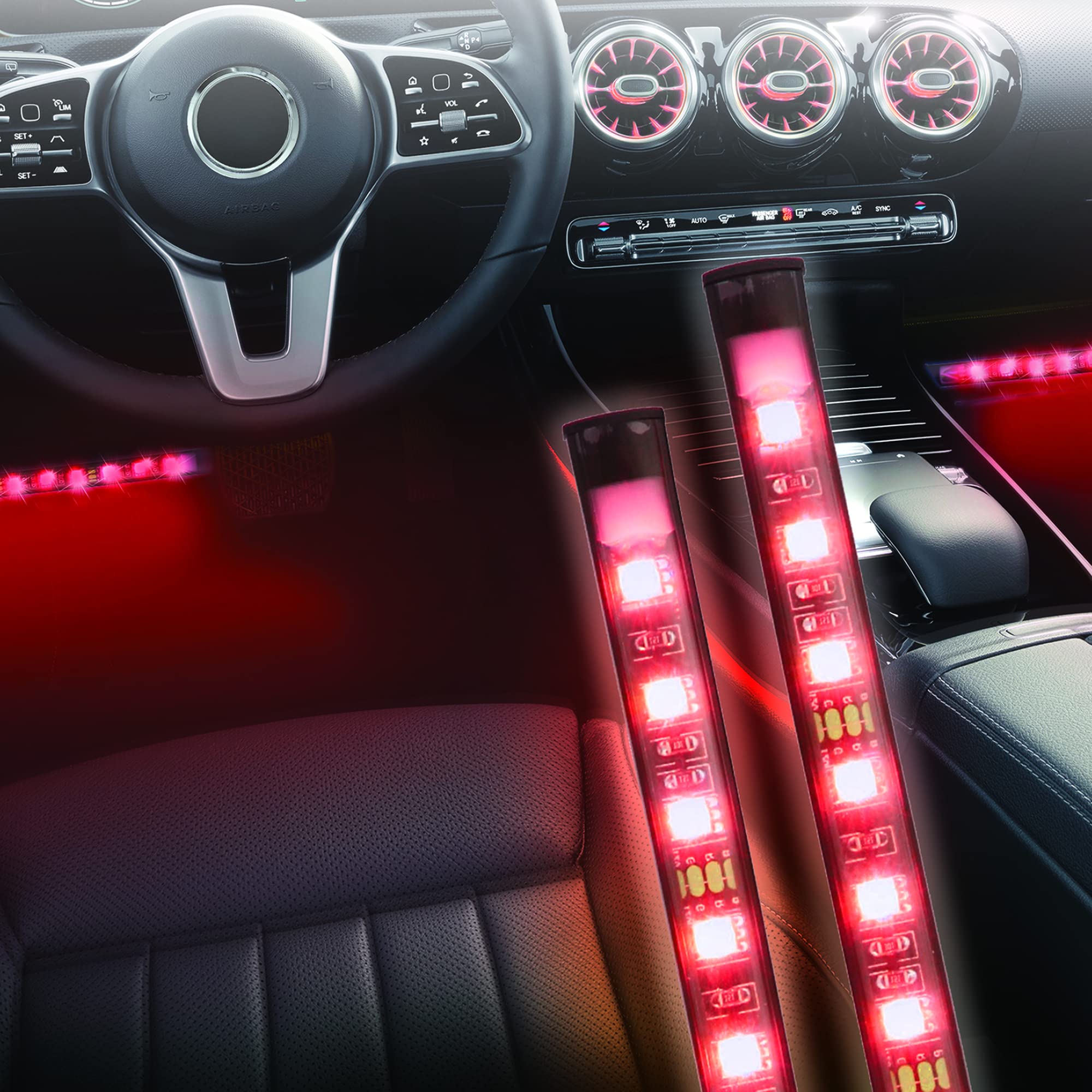 2 Pack Interior LED Light Bars for Cars, Trucks & SUVs - Super Bright 12V/24V Waterproof Light Strips - Perfect for Under Dash, Footwell, and Interior Accent Lighting