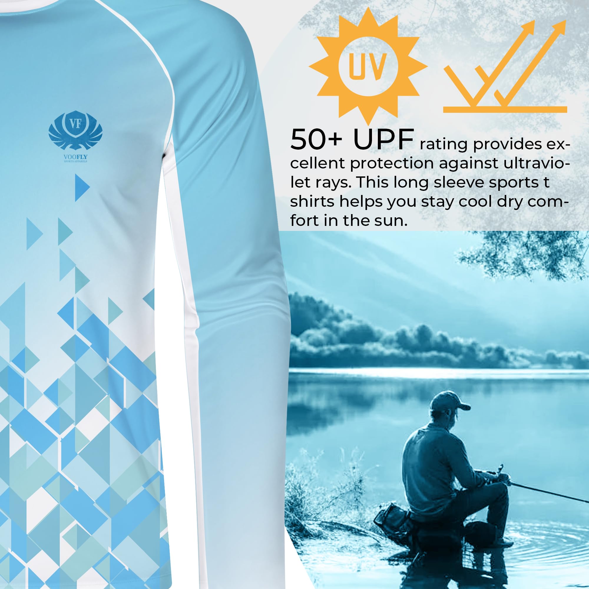 Men's UPF 50+ Sun Protection Shirt - Lightweight Long Sleeve UV Shirt with Printed Design for Fishing, Hiking, Running & Outdoor Activities | Perfect for Beach, Camping and Summer Adventures