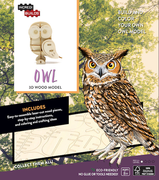 IncrediBuilds: Owl 3D Wood Model Kit - DIY Wooden Puzzle for Adults & Kids - Perfect for Home Decor, Gifts & STEM Education Projects