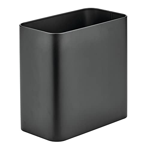 mDesign Small Metal 2.4 Gallon Trash Can - Slim Bathroom Wastebasket for Bathroom, Bedroom, Office, Laundry Room & Playroom - Space-Saving Garbage Bin for Home & Office Use - Black (Pack of 1)