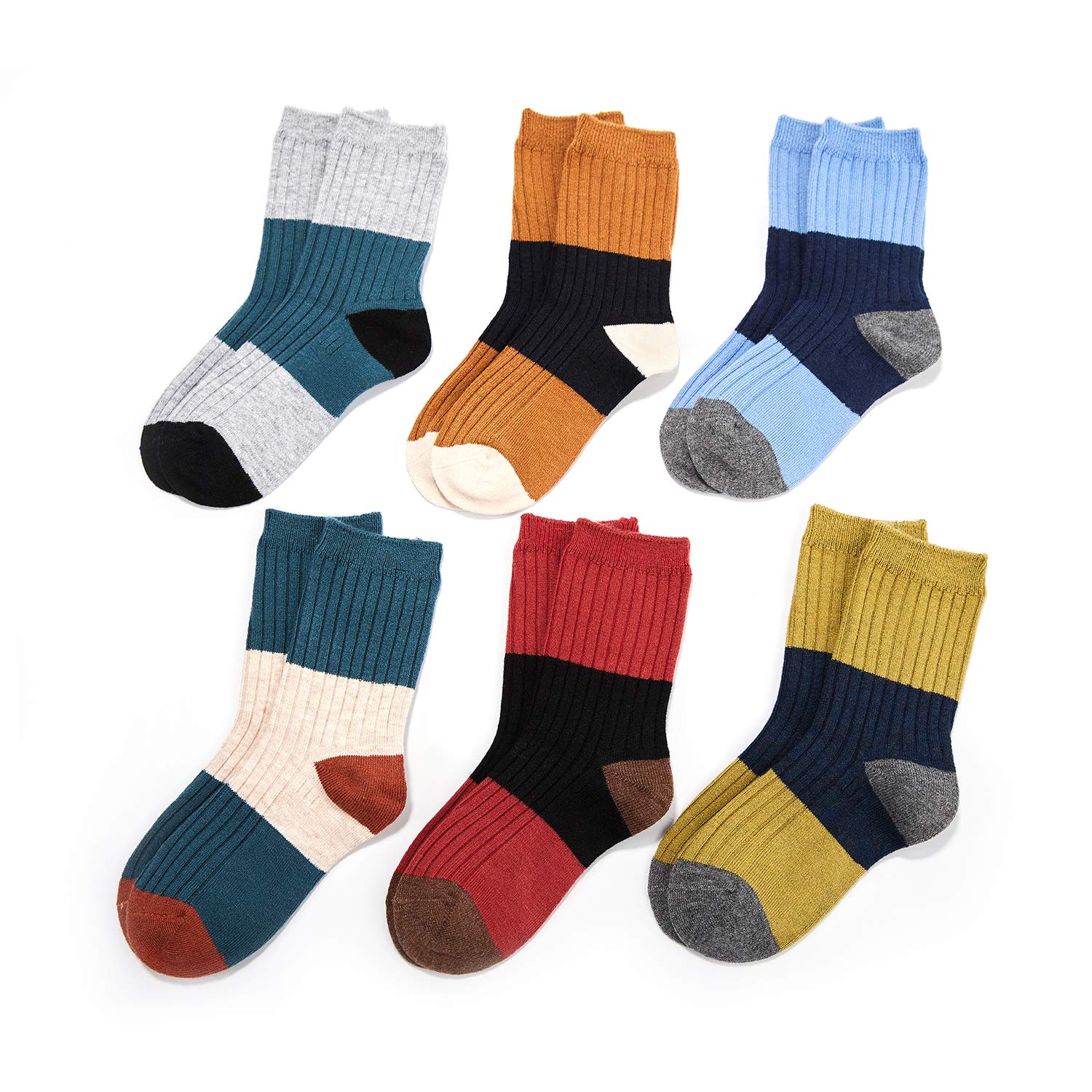 Warm Wool Socks for Boys - 6 Pairs Thermal Winter Crew Socks for Kids | Cozy & Durable Cold Weather Socks for School, Outdoor Play & Snow Activities