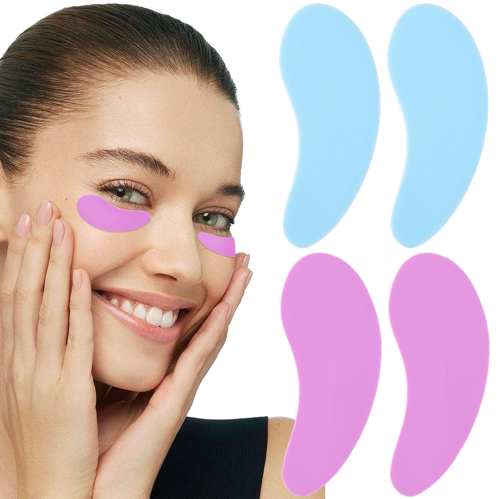4 Pairs Reusable Silicone Under Eye Patches for Wrinkles, Fine Lines & Puffiness - Blue & Purple Eye Masks for Skin Care & Dark Circles - Perfect for Spa, Travel & Nighttime Skincare Routine