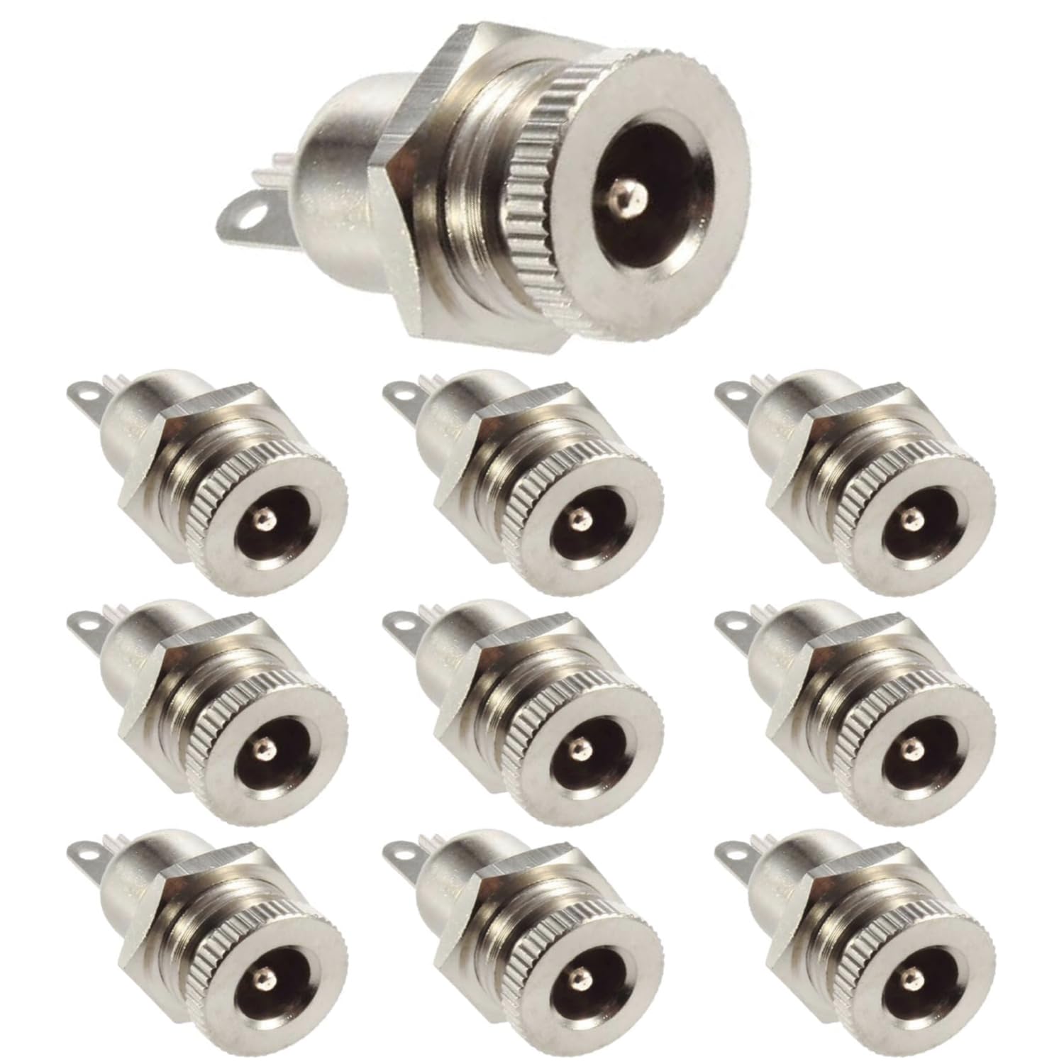 5.5x2.1mm DC Power Jack Socket - 10 Pack Threaded Female Panel Mount Connector Adapter for Electronics, CCTV, LED Strips & DIY Projects