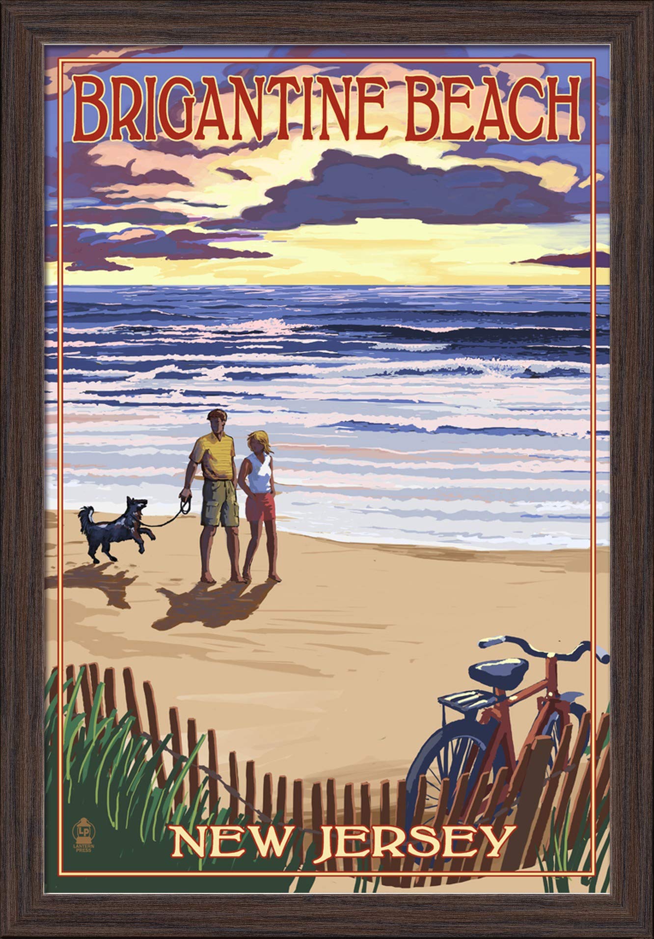 Brigantine Beach New Jersey Sunset Art Print - 16x24 Giclee Fine Art on Recycled Wood Frame in Espresso Brown - Perfect for Coastal Home Decor & Beach House Wall Art