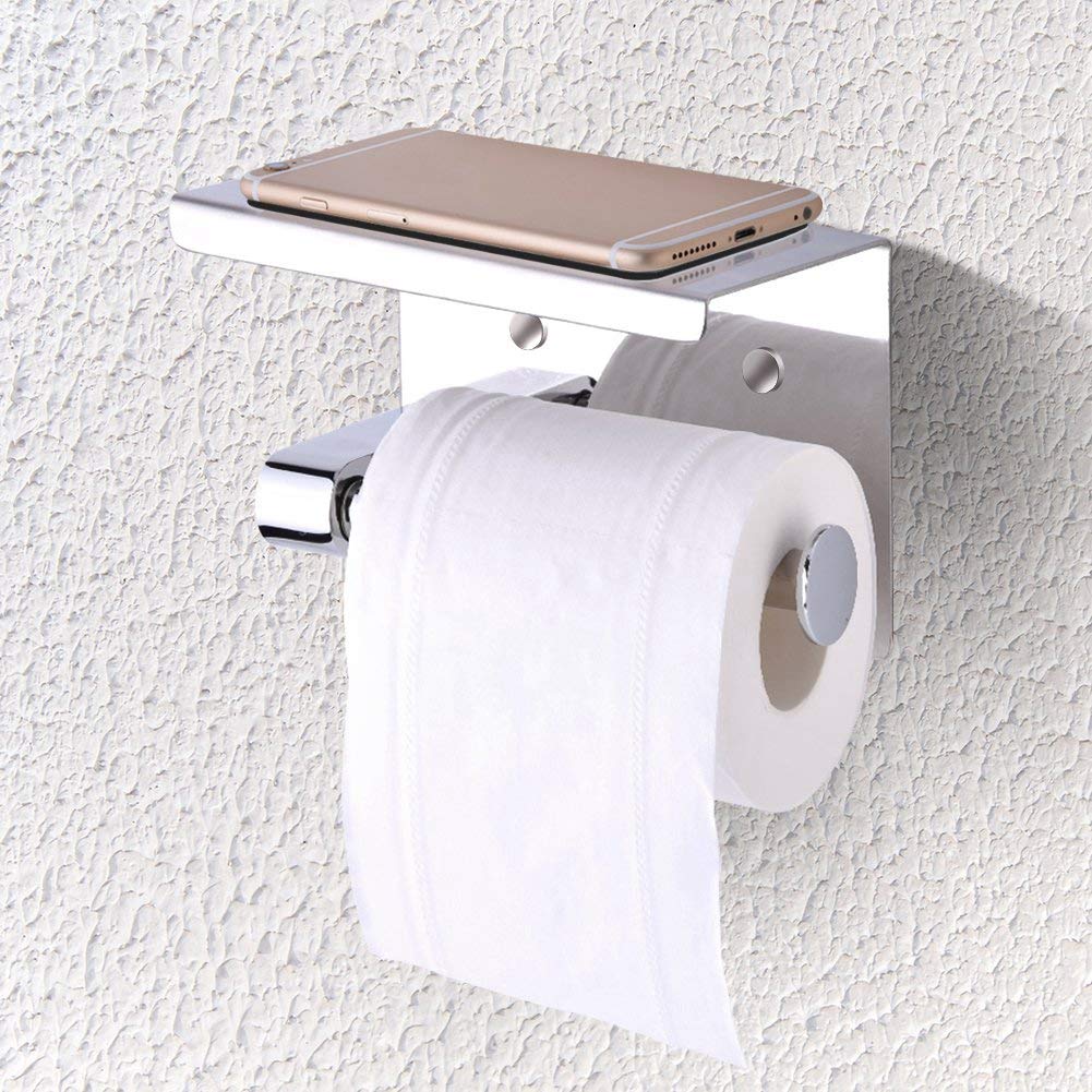 Zerodis Wall Mounted Toilet Paper Holder - SUS 304 Stainless Steel Bathroom Tissue Roll Dispenser - Commercial Grade Multi-Functional Bathroom Accessory - Perfect for Home, Office, Hotel & Public Restrooms