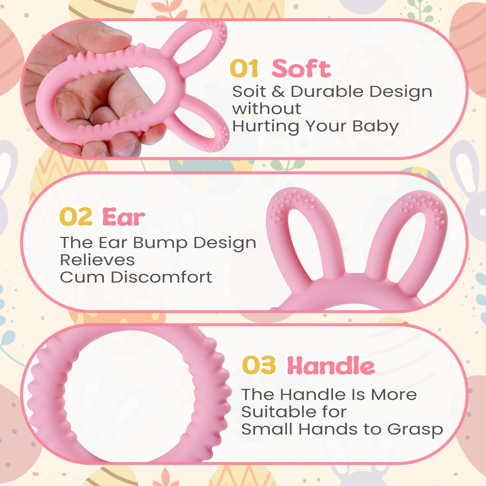 Easter Bunny Baby Teething Toys - Soft Silicone Teether Ring for Infants & Toddlers - Safe & Easy to Clean - Perfect Easter Basket Stuffer & Gift (Baby Blue) - Ideal for Soothing Sore Gums During Easter Celebrations