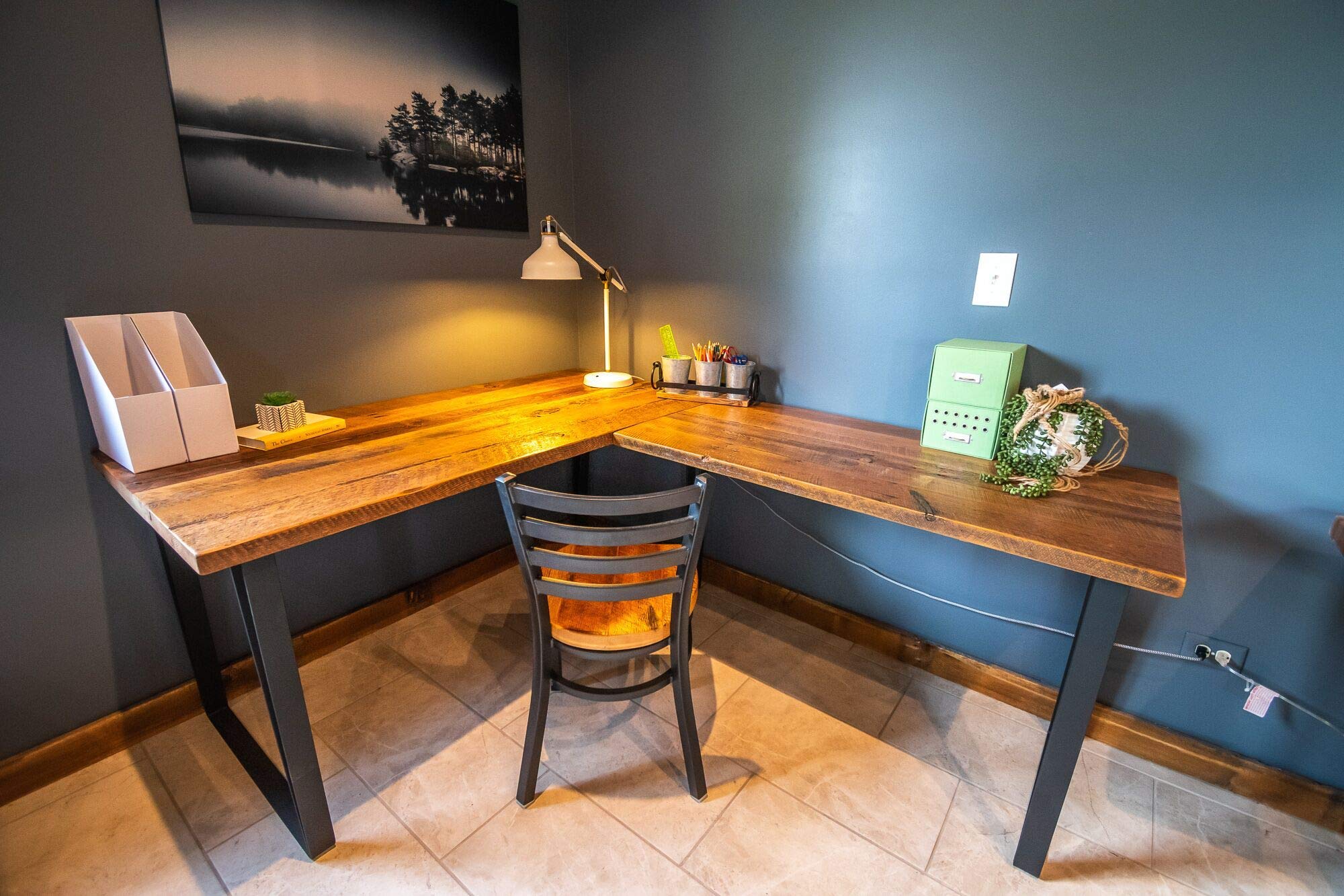 L-Shaped Wooden Office Desk with Reclaimed Wood & Custom U-Shaped Legs - Multiple Sizes & Finishes for Home Office, Gaming, or Study Workspace