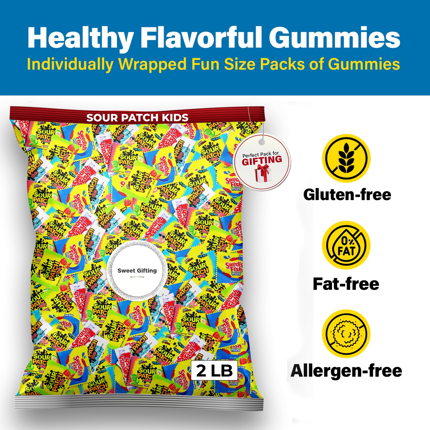 Sour Patch Kids & Swedish Fish Candy Bulk 2 LB - Individually Wrapped Easter Candy, Gummy Variety Pack for Birthdays, Goodie Bags, Piñatas | Sweet & Sour Treats for Parties, Holidays, Movie Nights & Office Snacks