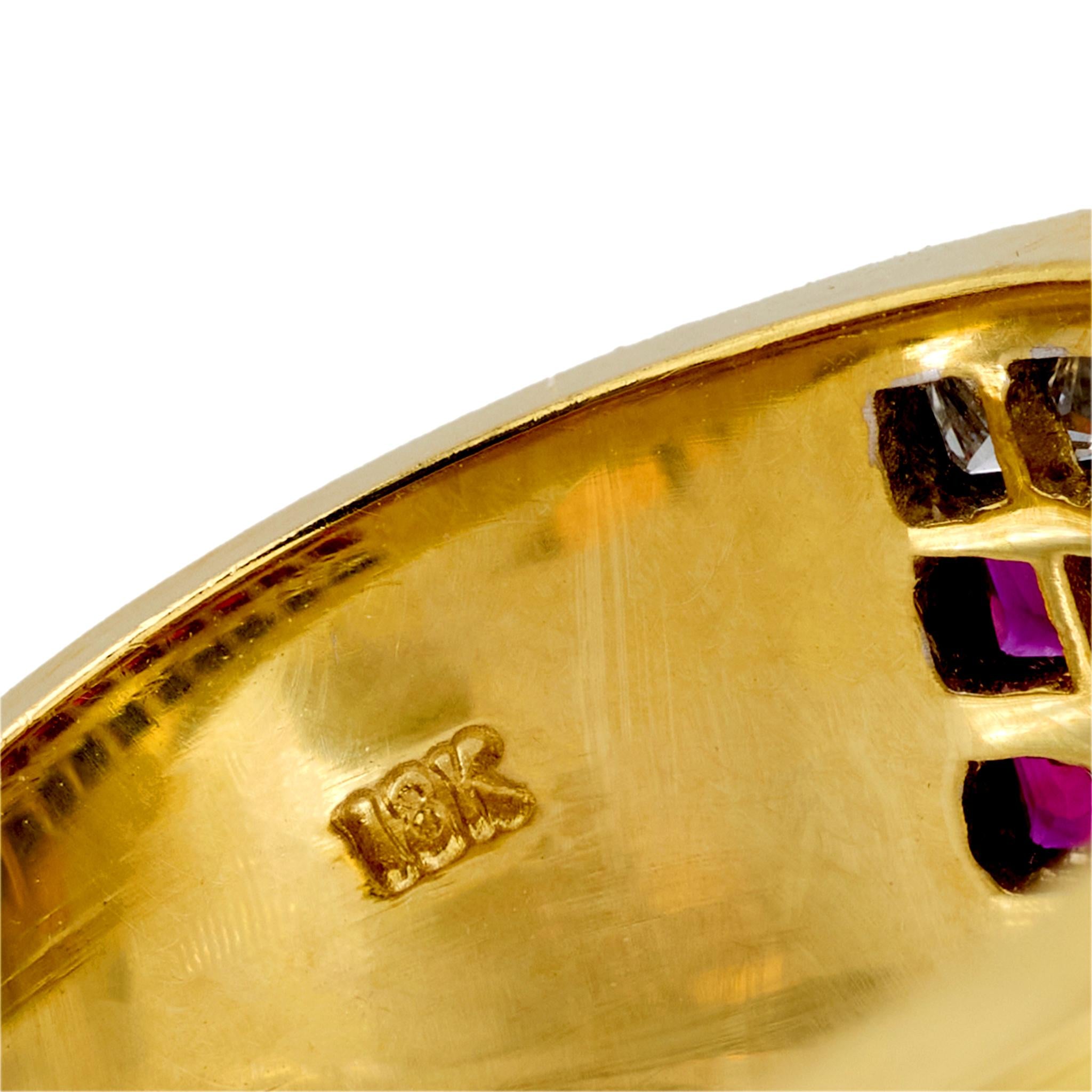 18K Gold Ruby and Diamond Cigar Band Ring - Vintage Estate Jewelry for Men & Women - Perfect for Weddings, Parties & Special Occasions