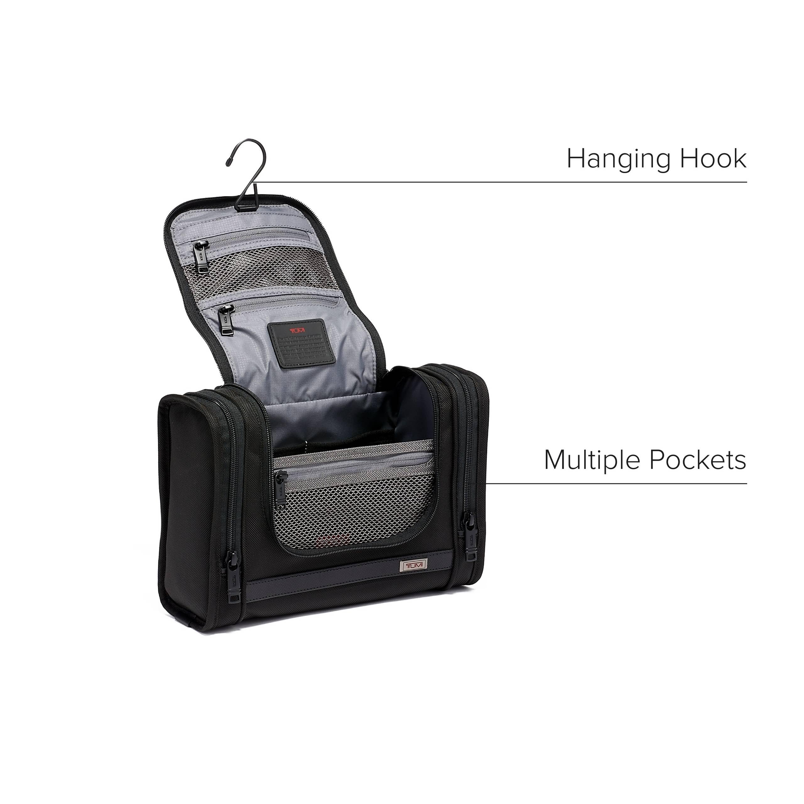 TUMI Alpha Hanging Travel Toiletry Bag - Water-Resistant Cosmetic Organizer with Multiple Pockets & Hooks - Perfect for Business Trips, Vacations & Gym Essentials (Black)