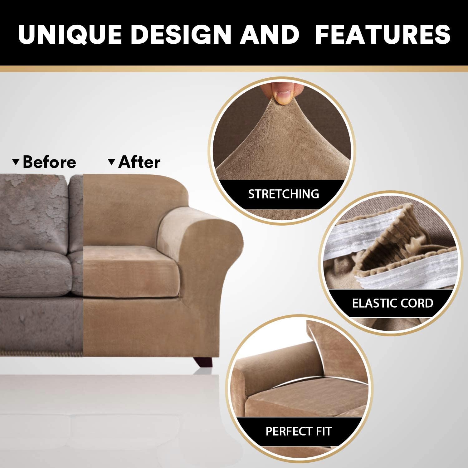 Premium Velvet Plush Sofa Cover for 2-Cushion Couches Up to 90