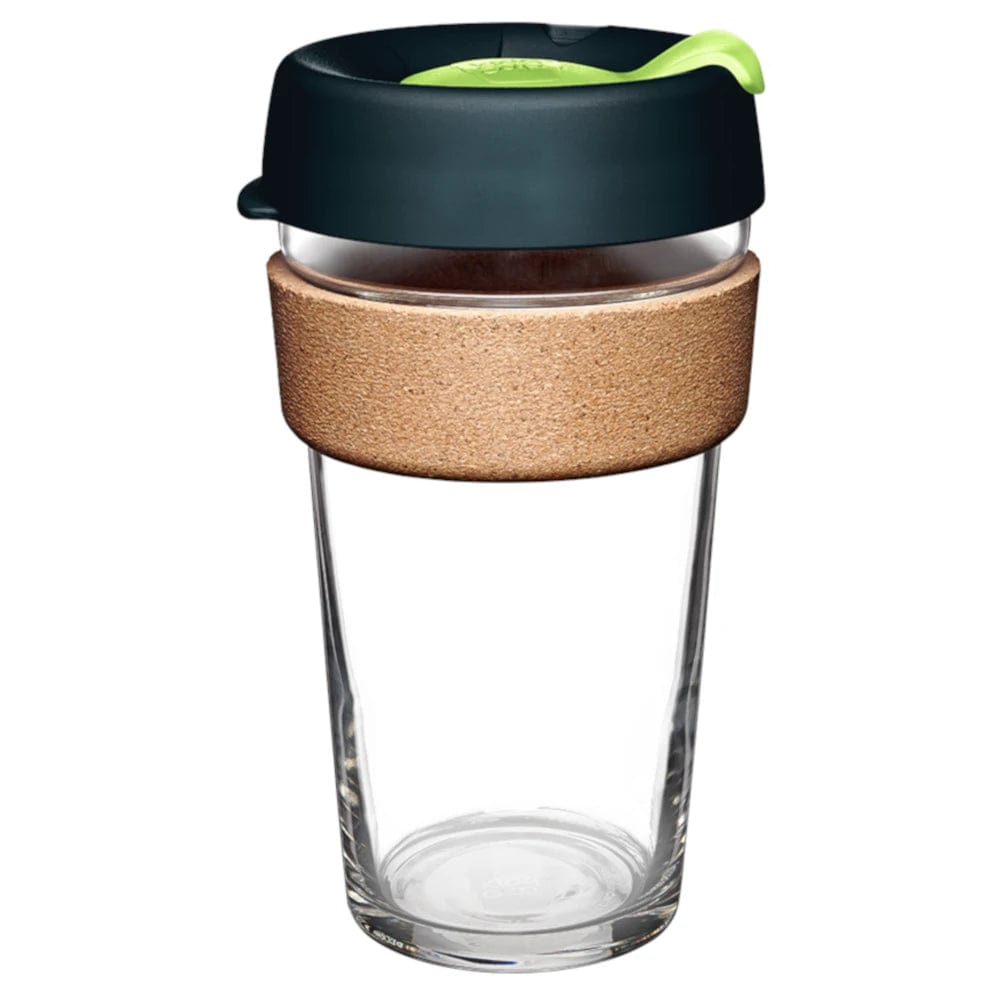 KeepCup Brew Cork 16oz Reusable Coffee Cup - Eco-Friendly Glass Travel Mug with Cork Sleeve for Hot & Cold Drinks - Perfect for Office, Commuting, and Outdoor Adventures