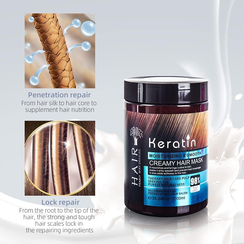 KAARM Keratin Cream Hair Mask - Deep Moisturizing & Smoothing Treatment for Dry, Damaged Hair - 800g Floral Keratin Hair Repair Mask (1 Count) - Perfect for Salon-Quality Hair Care at Home