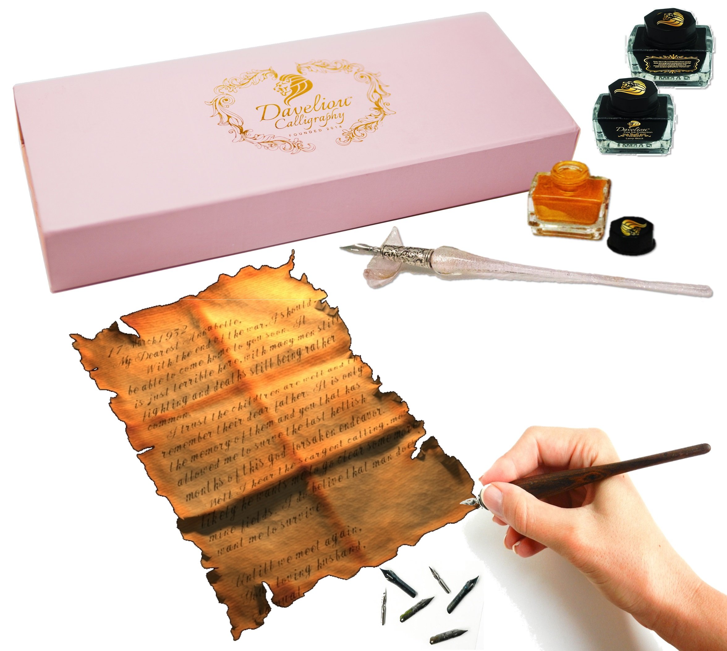 19-Piece Deluxe Calligraphy Set for Beginners & Professionals - Smooth Writing Pens, Inks, Nibs & Case (Pink/Silver) - Perfect for Wedding Invitations, Art Journals & DIY Projects