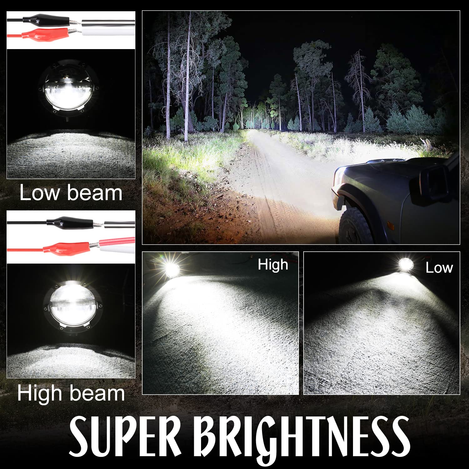 2PCS 120W Round LED Off-Road Light Pods - High/Low Beam Driving Lights for Trucks, ATVs, UTVs, SUVs, Cars & Boats | Durable Waterproof Fog Lights for Night Driving, Camping & Outdoor Adventures